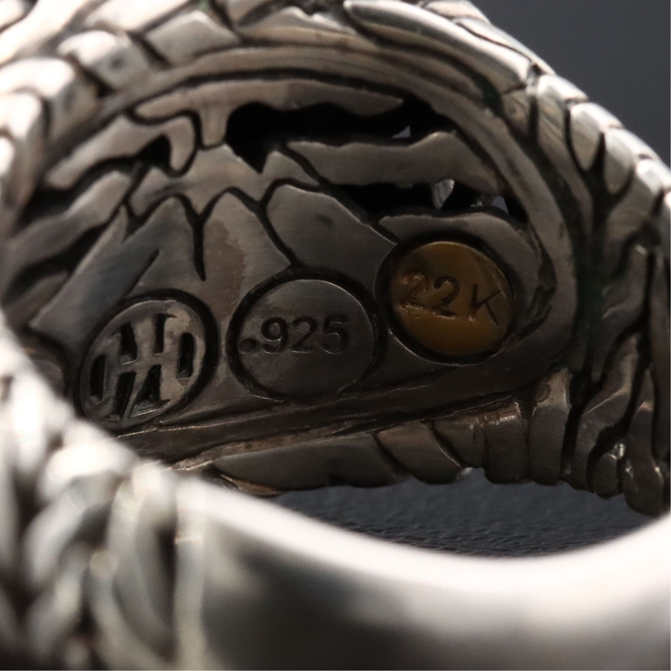 John Hardy Palu Sterling and 22K Hammered Signet Ring