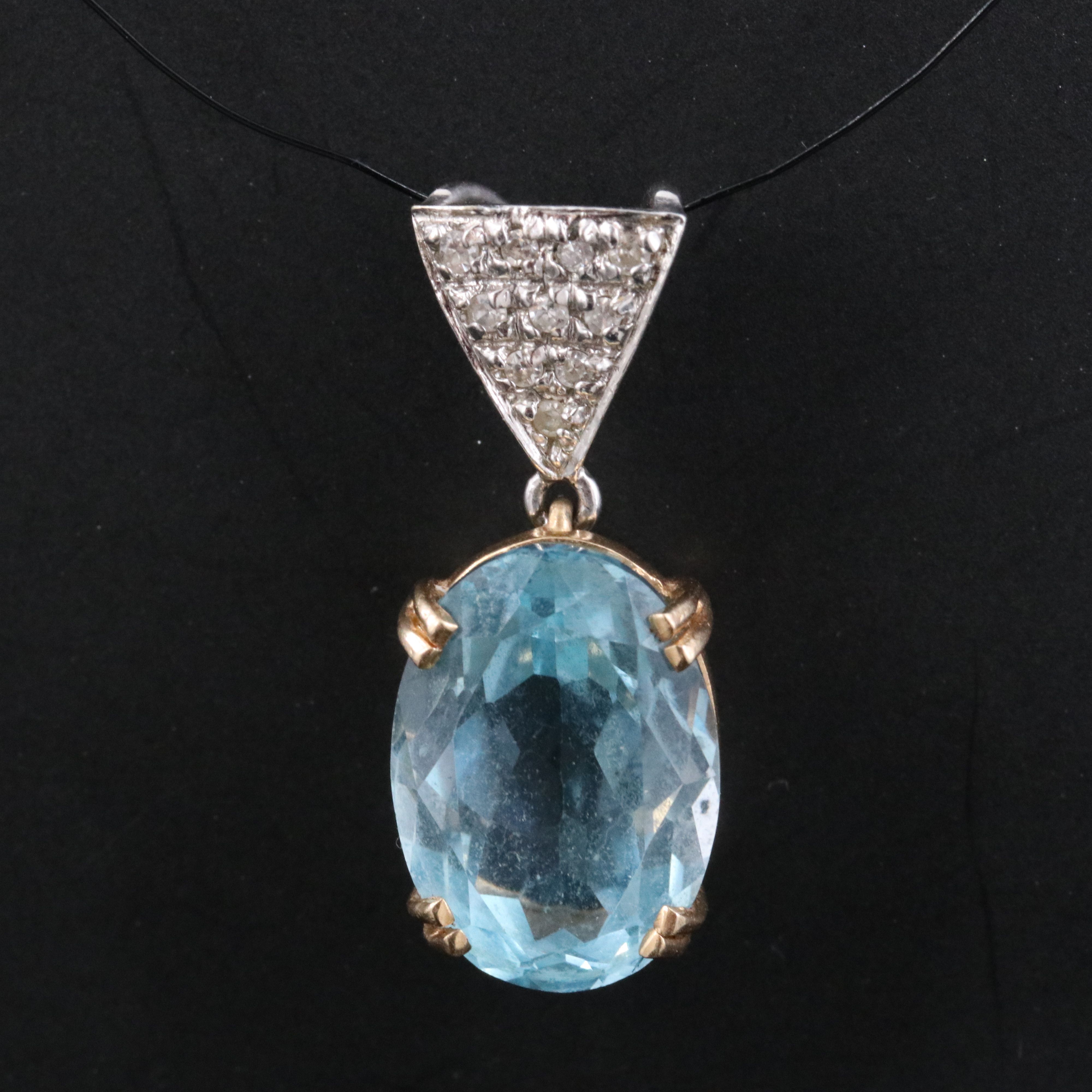 14K Blue Topaz and Diamond Pendant