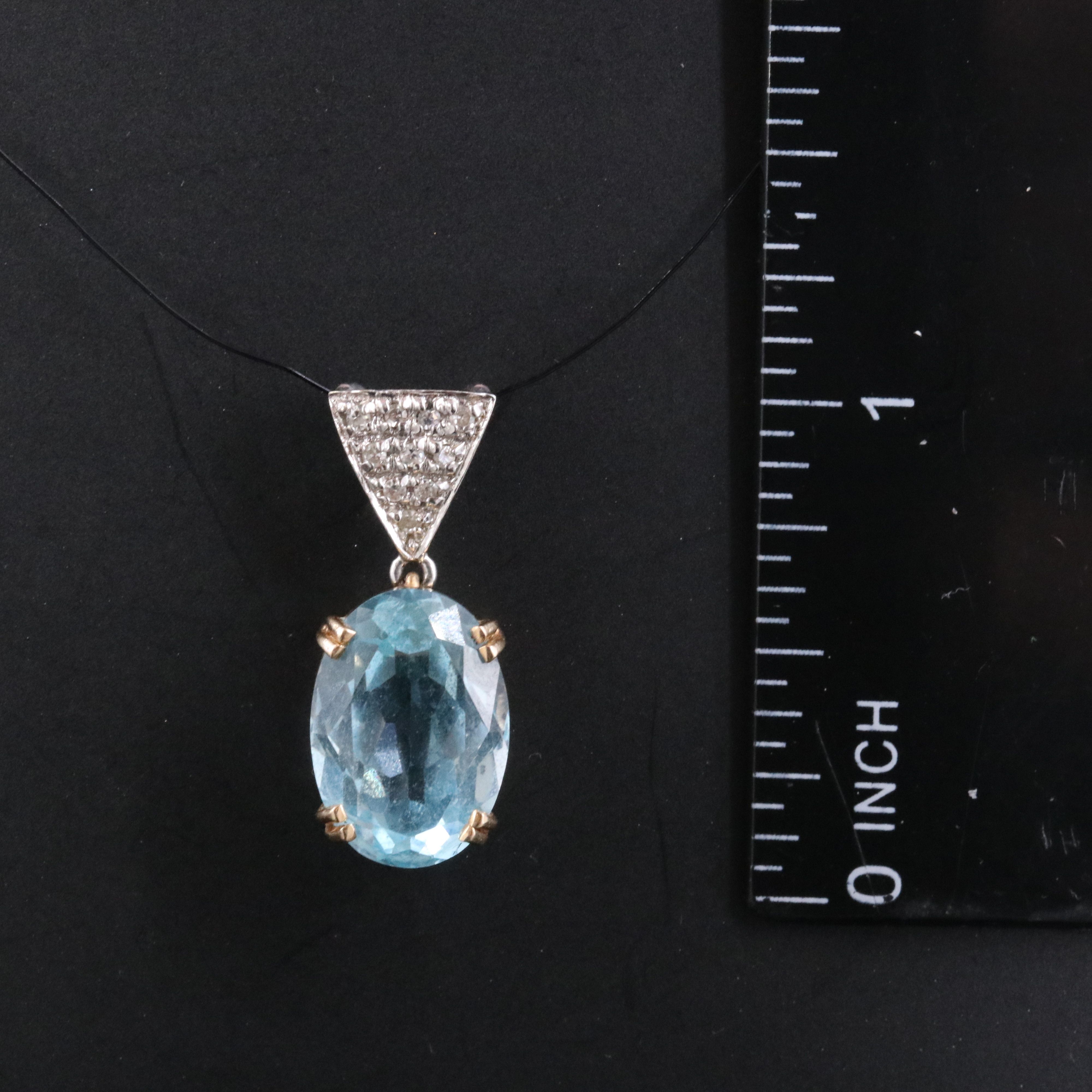 14K Blue Topaz and Diamond Pendant