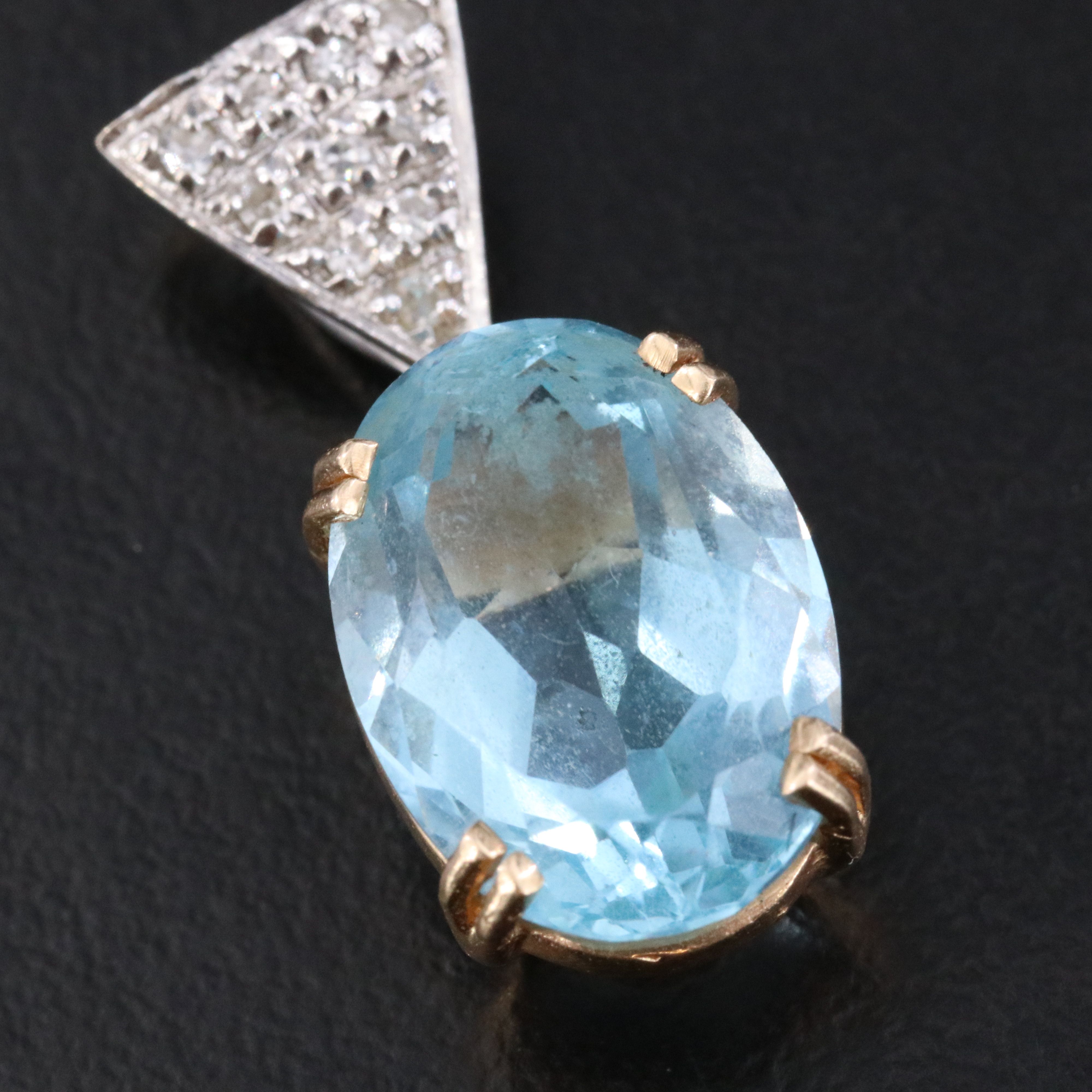 14K Blue Topaz and Diamond Pendant