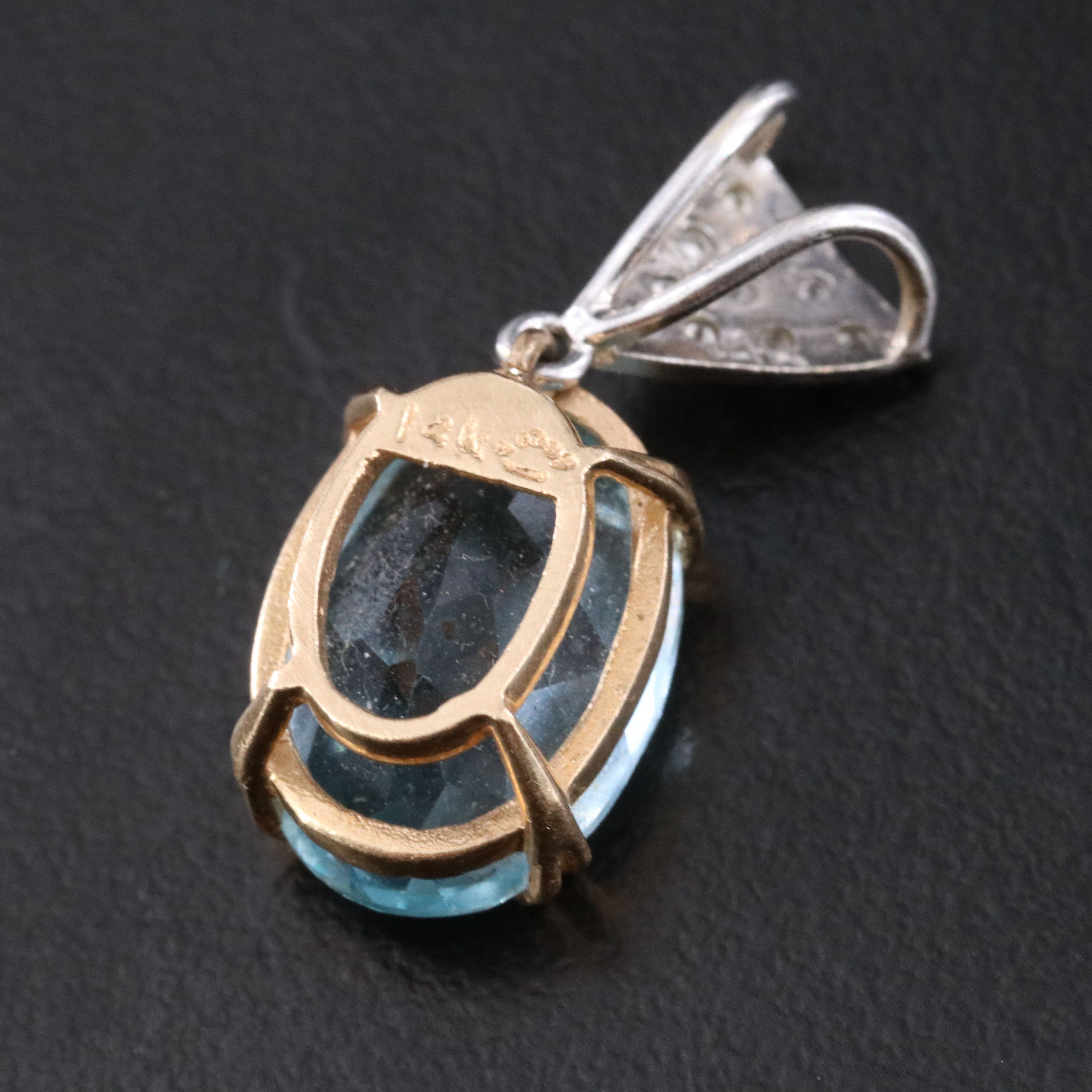 14K Blue Topaz and Diamond Pendant