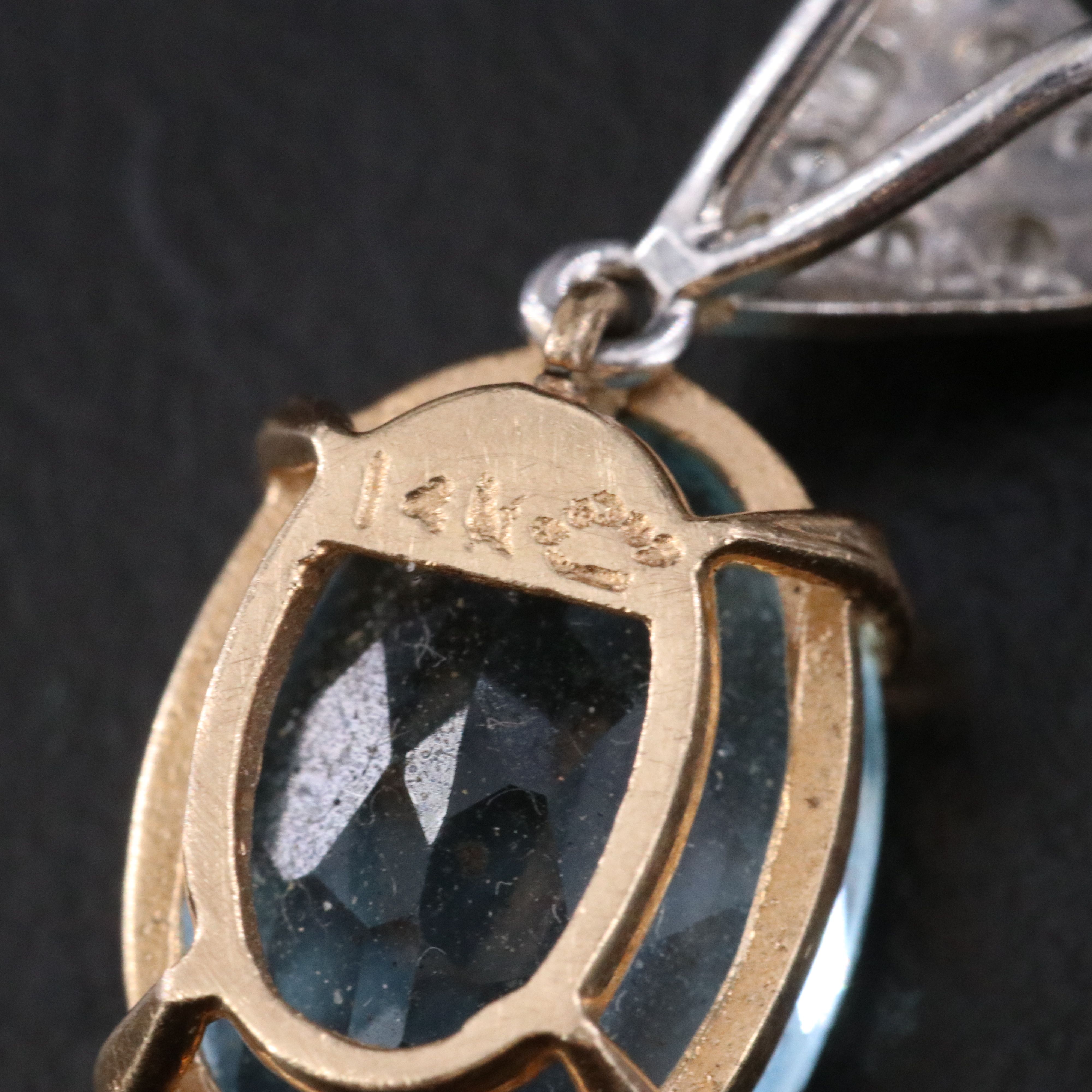 14K Blue Topaz and Diamond Pendant