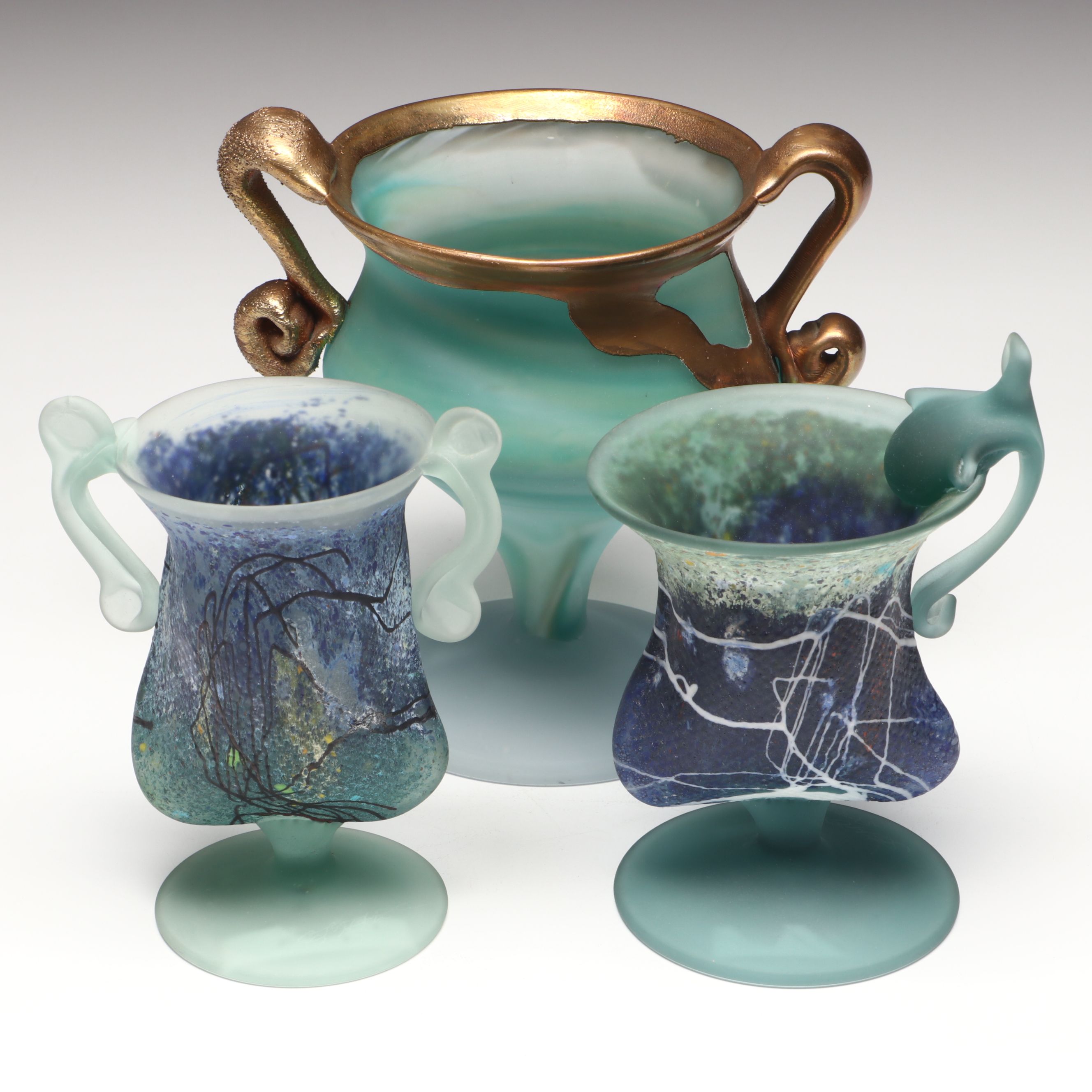 Romanian Valeriu Semenescu Pâte de Verre and Filip Ravert Art Glass Vessels