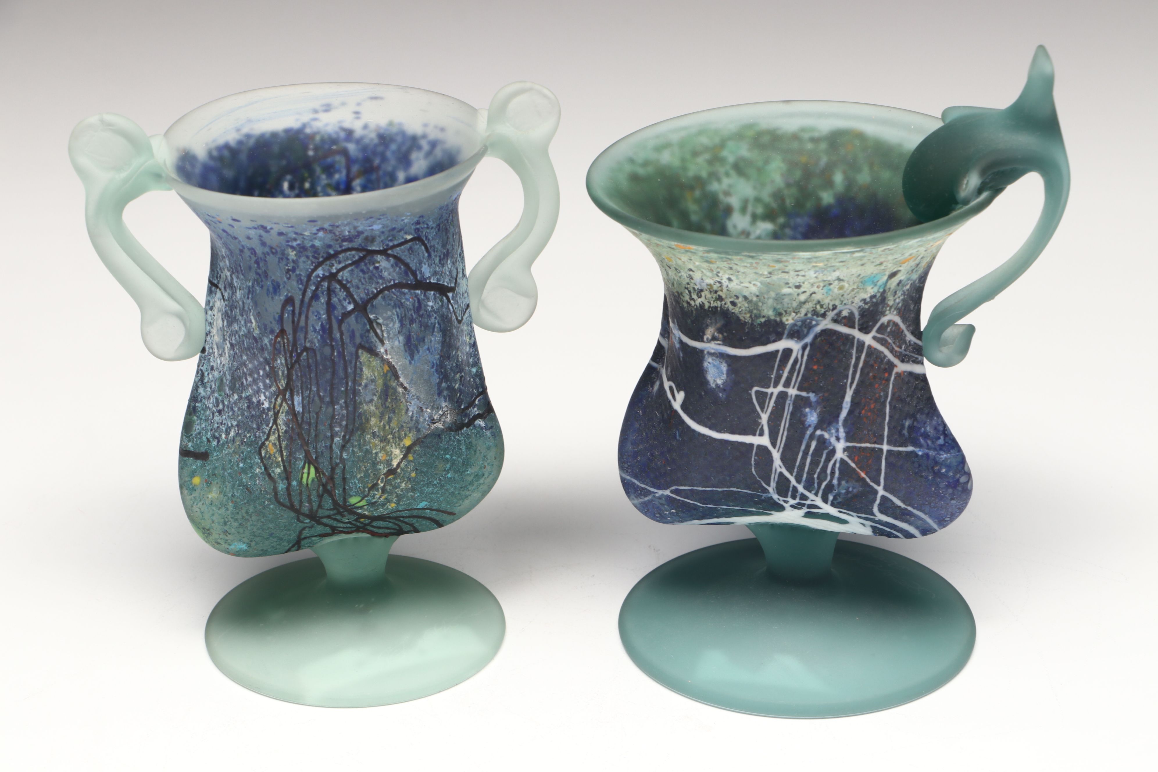Romanian Valeriu Semenescu Pâte de Verre and Filip Ravert Art Glass Vessels