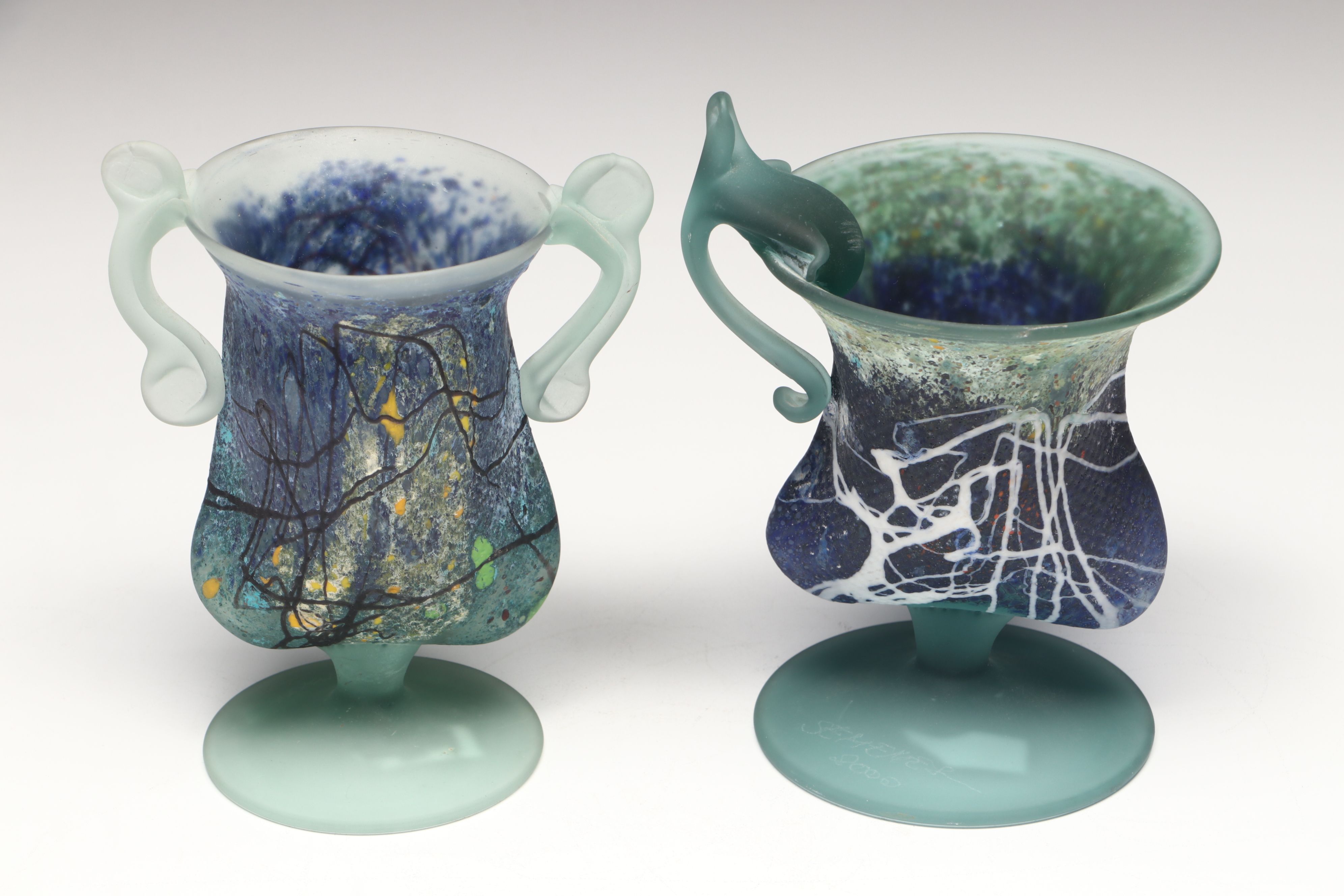 Romanian Valeriu Semenescu Pâte de Verre and Filip Ravert Art Glass Vessels