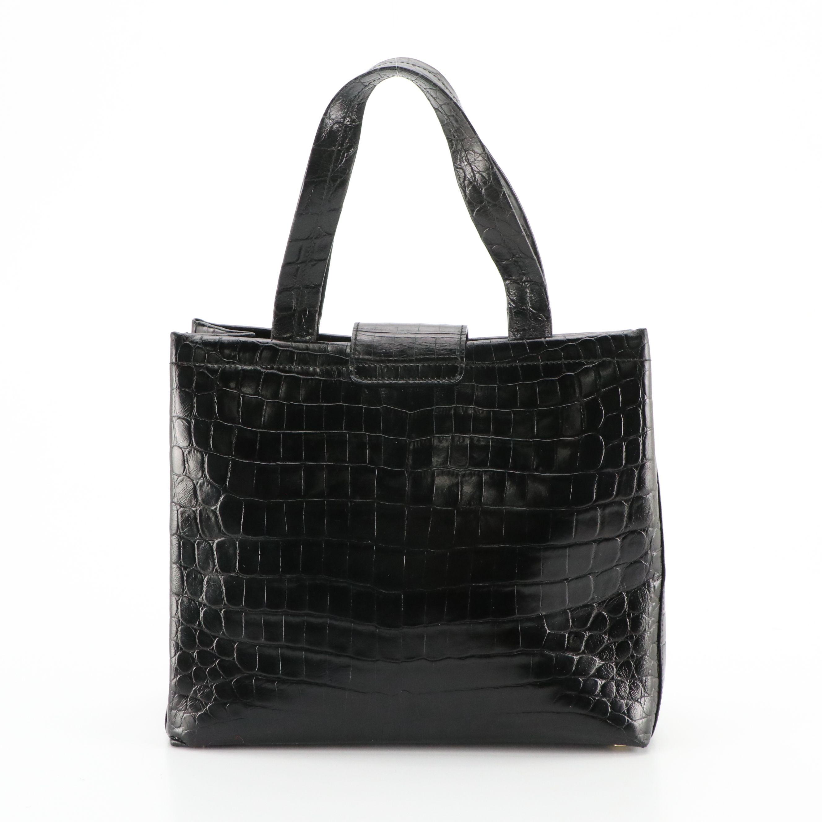 Salvatore Ferragamo Vara Flap Handbag in Black Crocodile Embossed Leather
