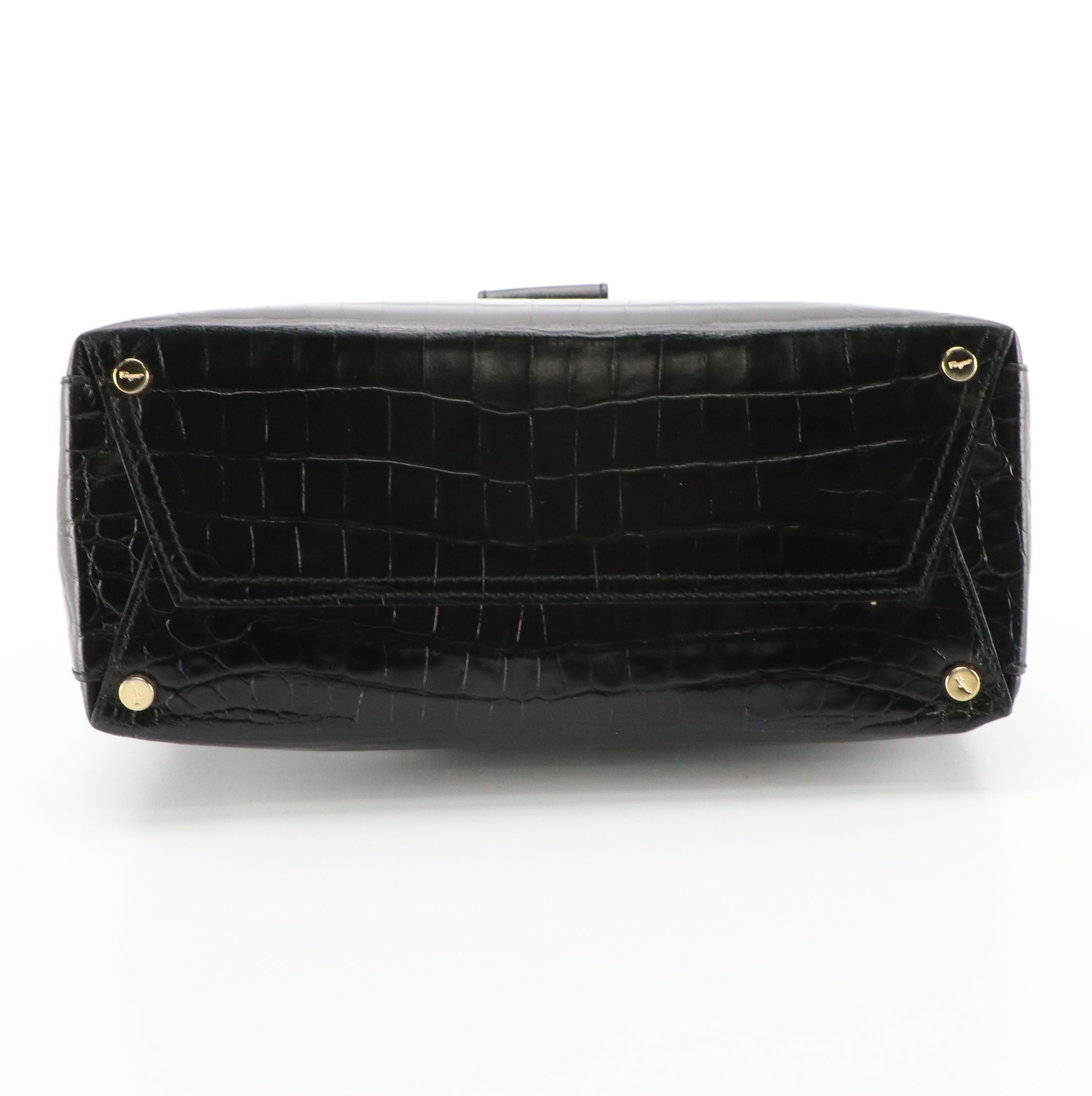 Salvatore Ferragamo Vara Flap Handbag in Black Crocodile Embossed Leather