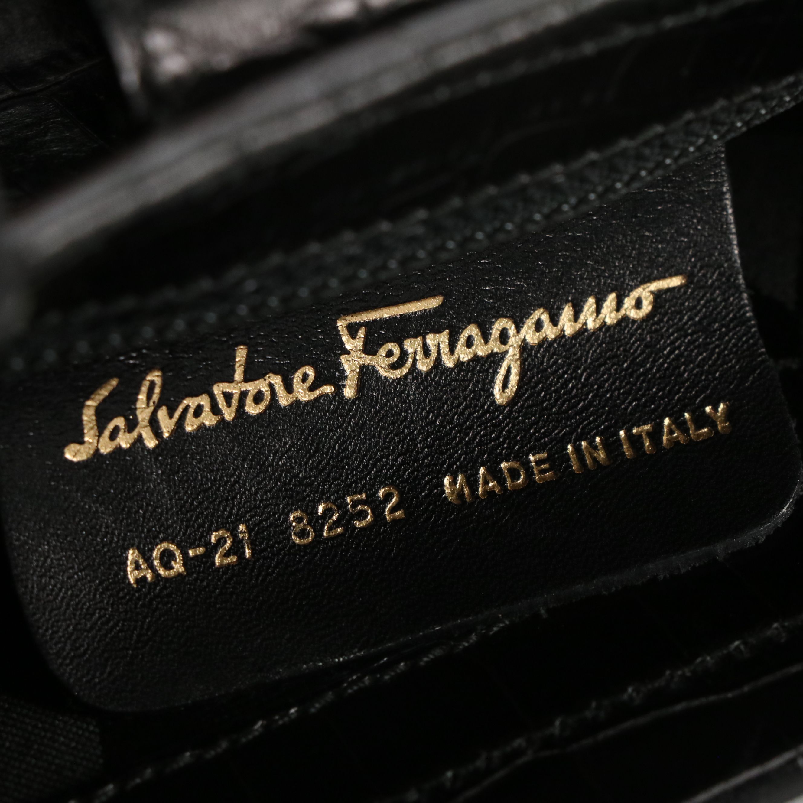 Salvatore Ferragamo Vara Flap Handbag in Black Crocodile Embossed Leather