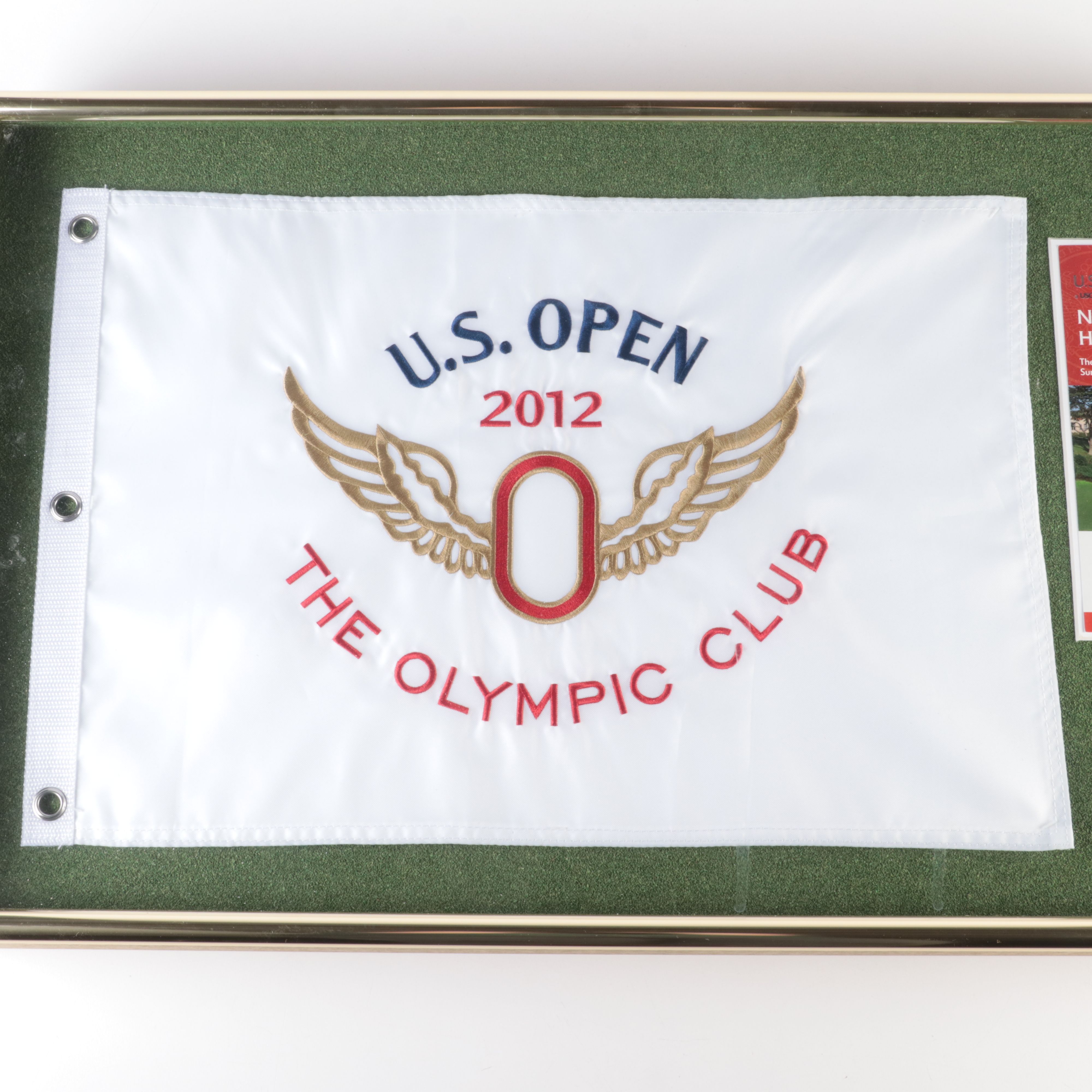 Framed Set, Embroidered 2012 U.S. Open, Olympic Club Golf Flag and Golf Ball