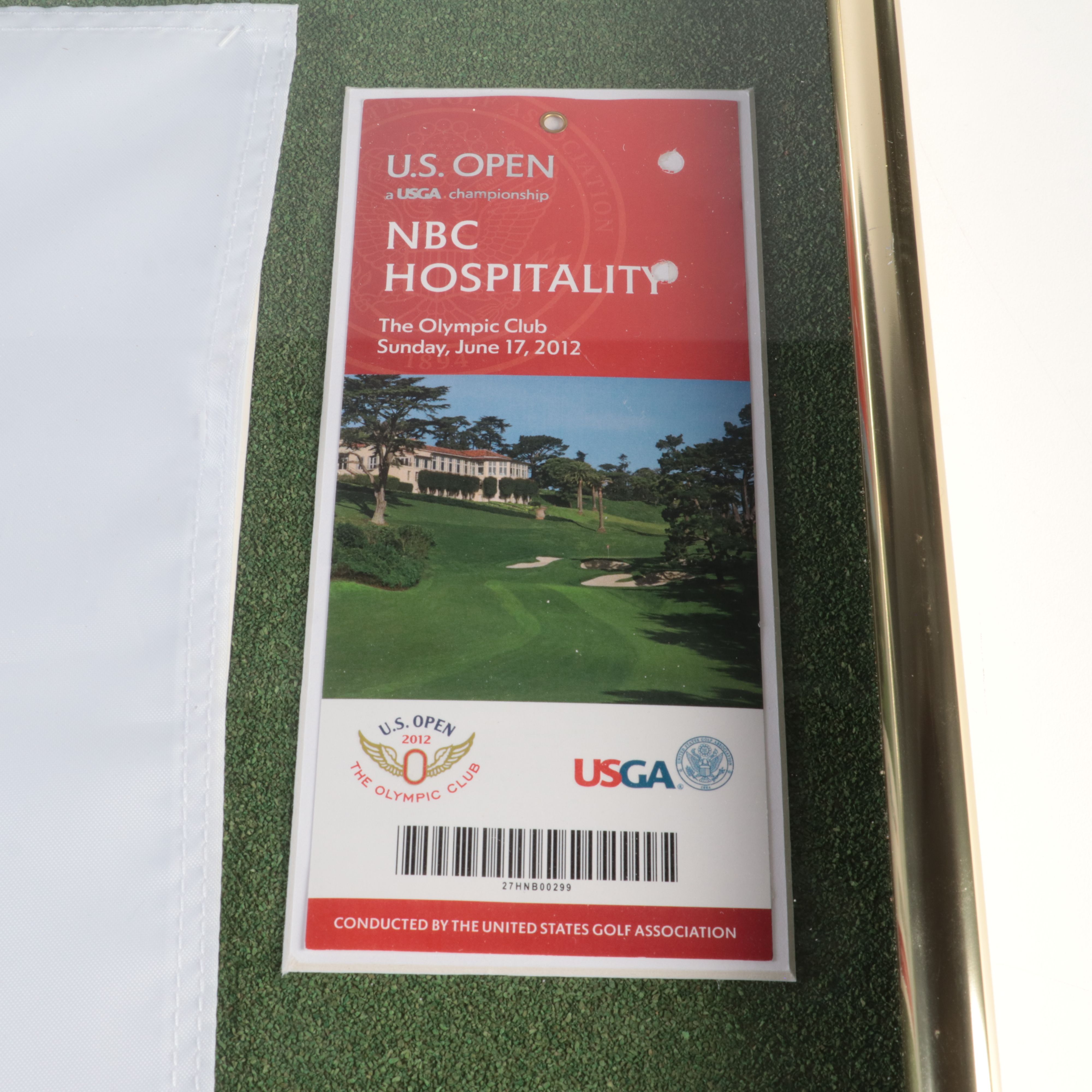 Framed Set, Embroidered 2012 U.S. Open, Olympic Club Golf Flag and Golf Ball