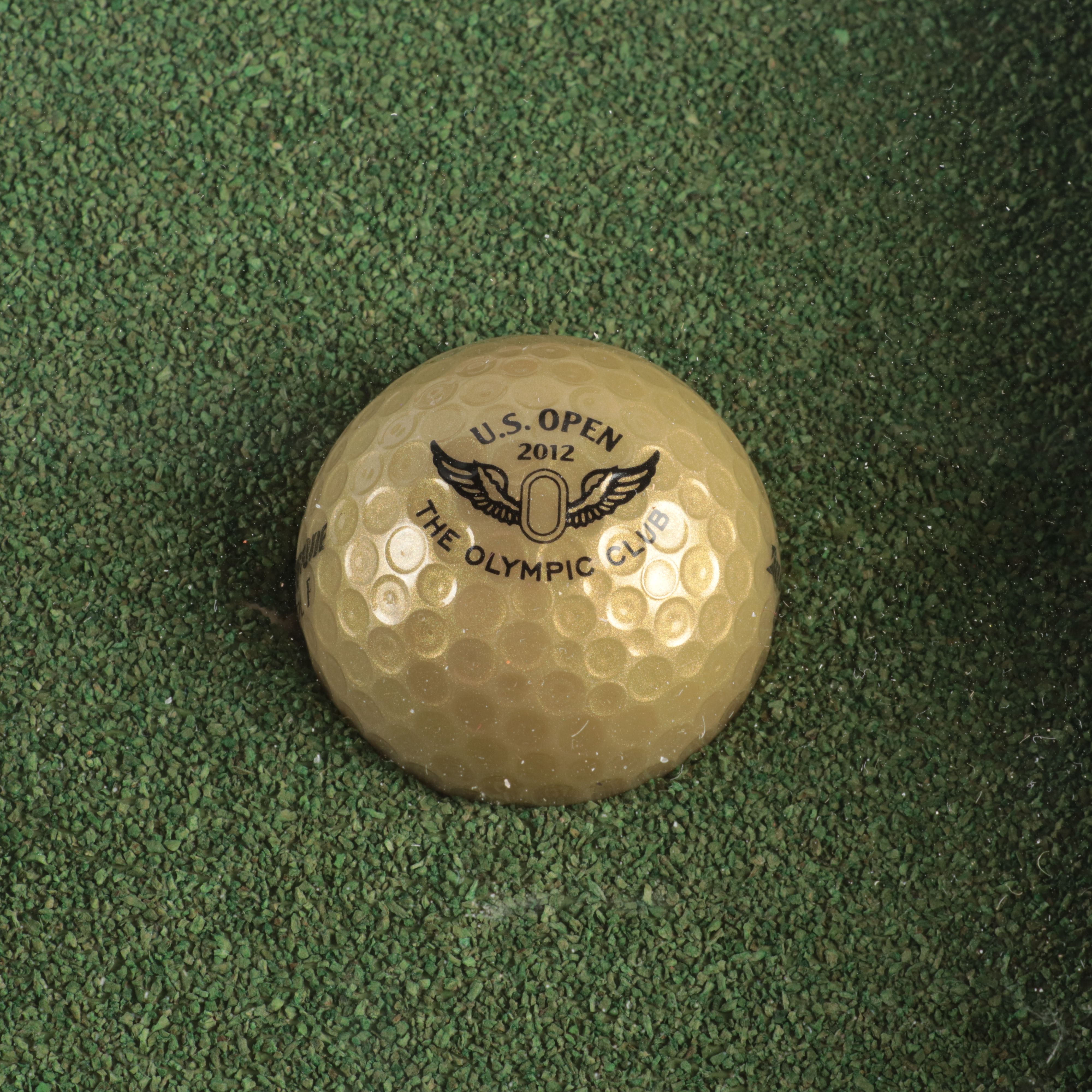 Framed Set, Embroidered 2012 U.S. Open, Olympic Club Golf Flag and Golf Ball