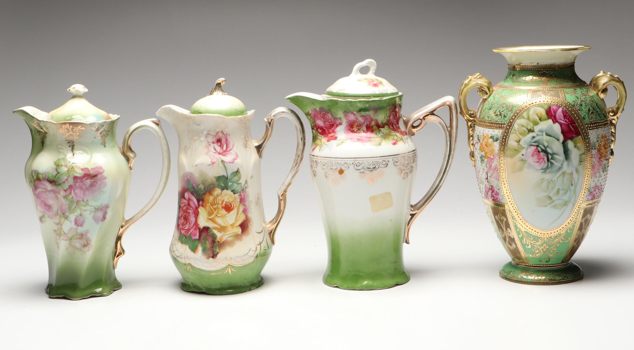 Noritake Floral Moriage Bone China Vase with Other Floral Porcelain Teapots