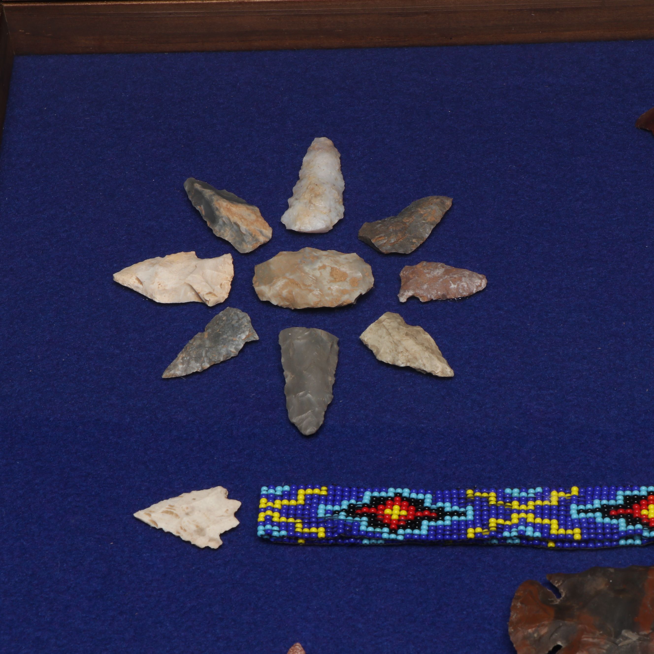 Plains Style Beaded Band with Dovetails and Other Stone Arrowheads and Tools