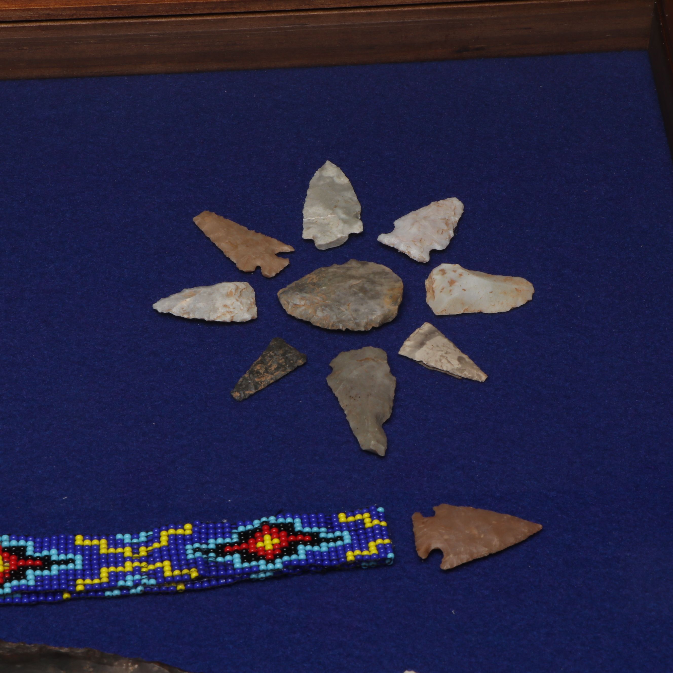 Plains Style Beaded Band with Dovetails and Other Stone Arrowheads and Tools