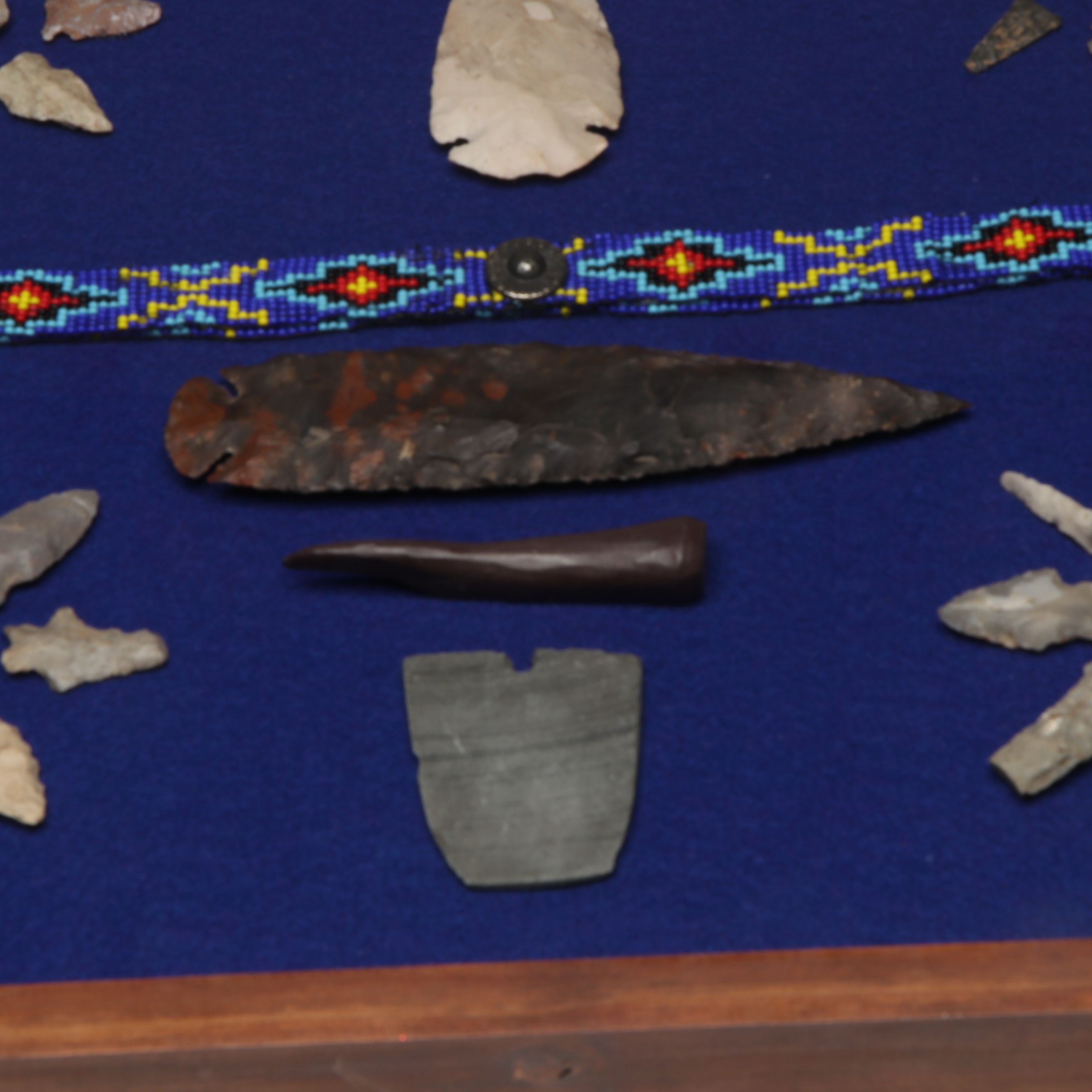 Plains Style Beaded Band with Dovetails and Other Stone Arrowheads and Tools