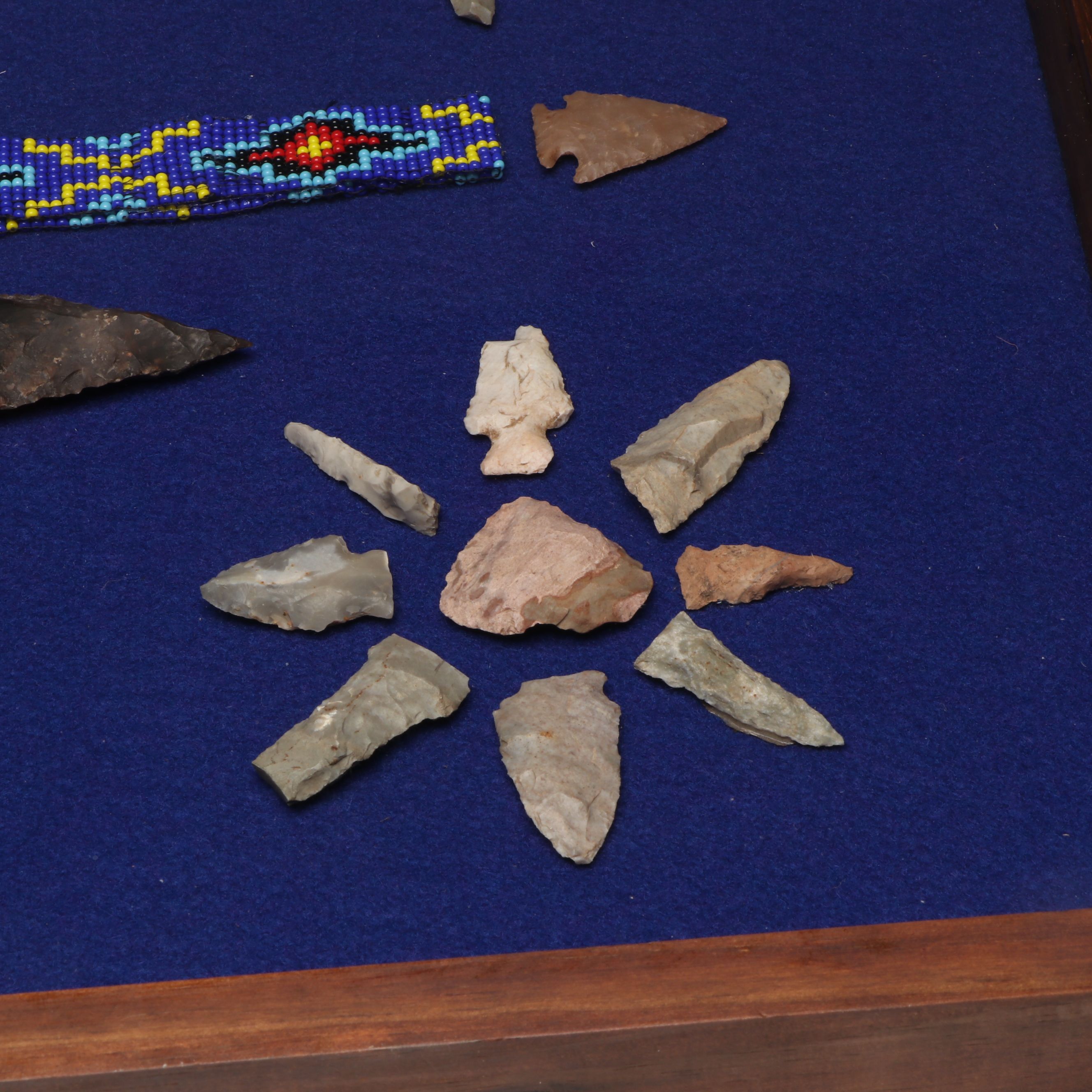 Plains Style Beaded Band with Dovetails and Other Stone Arrowheads and Tools
