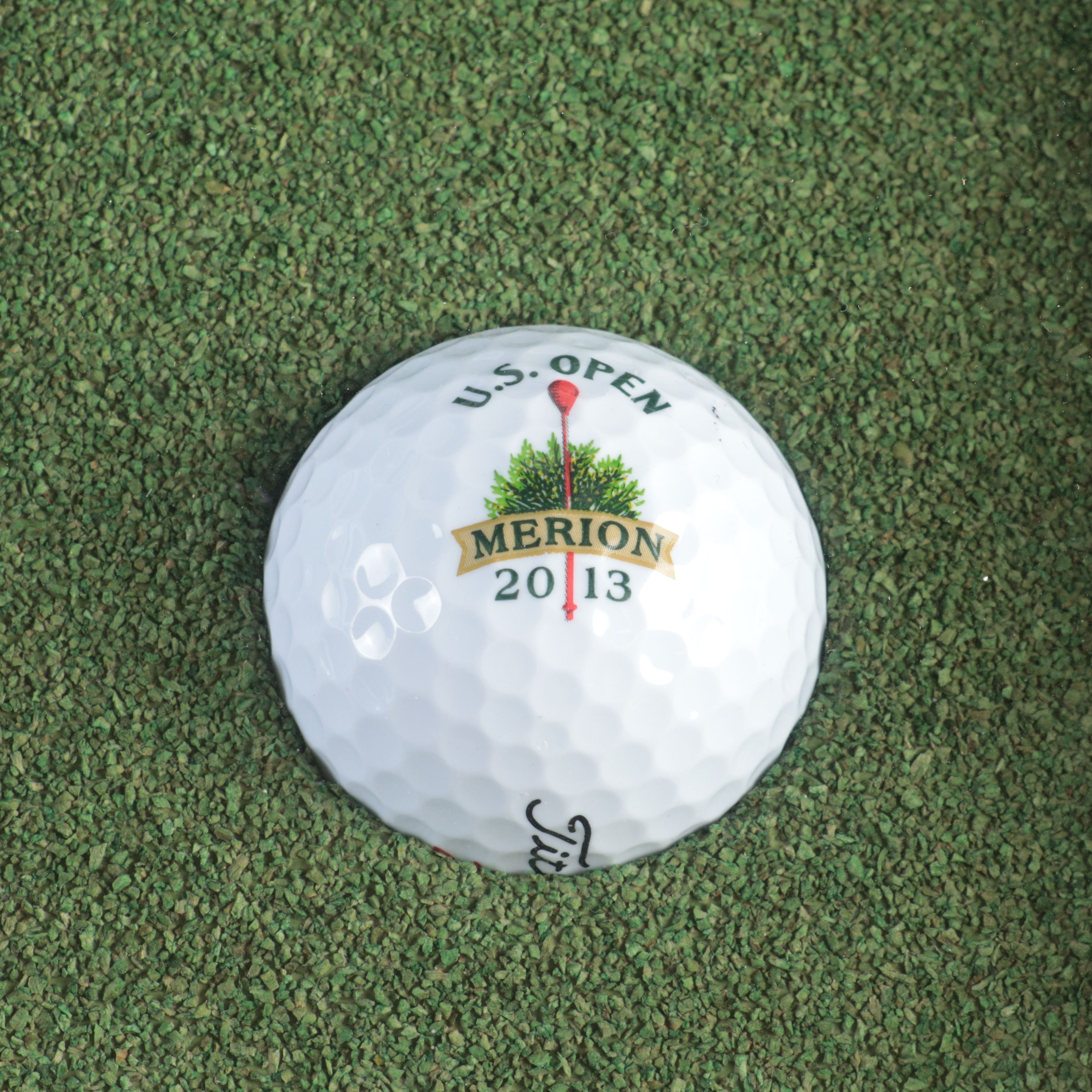 Framed Set, Embroidered 2013 U.S. Open, Merion Golf Flag and Golf Ball