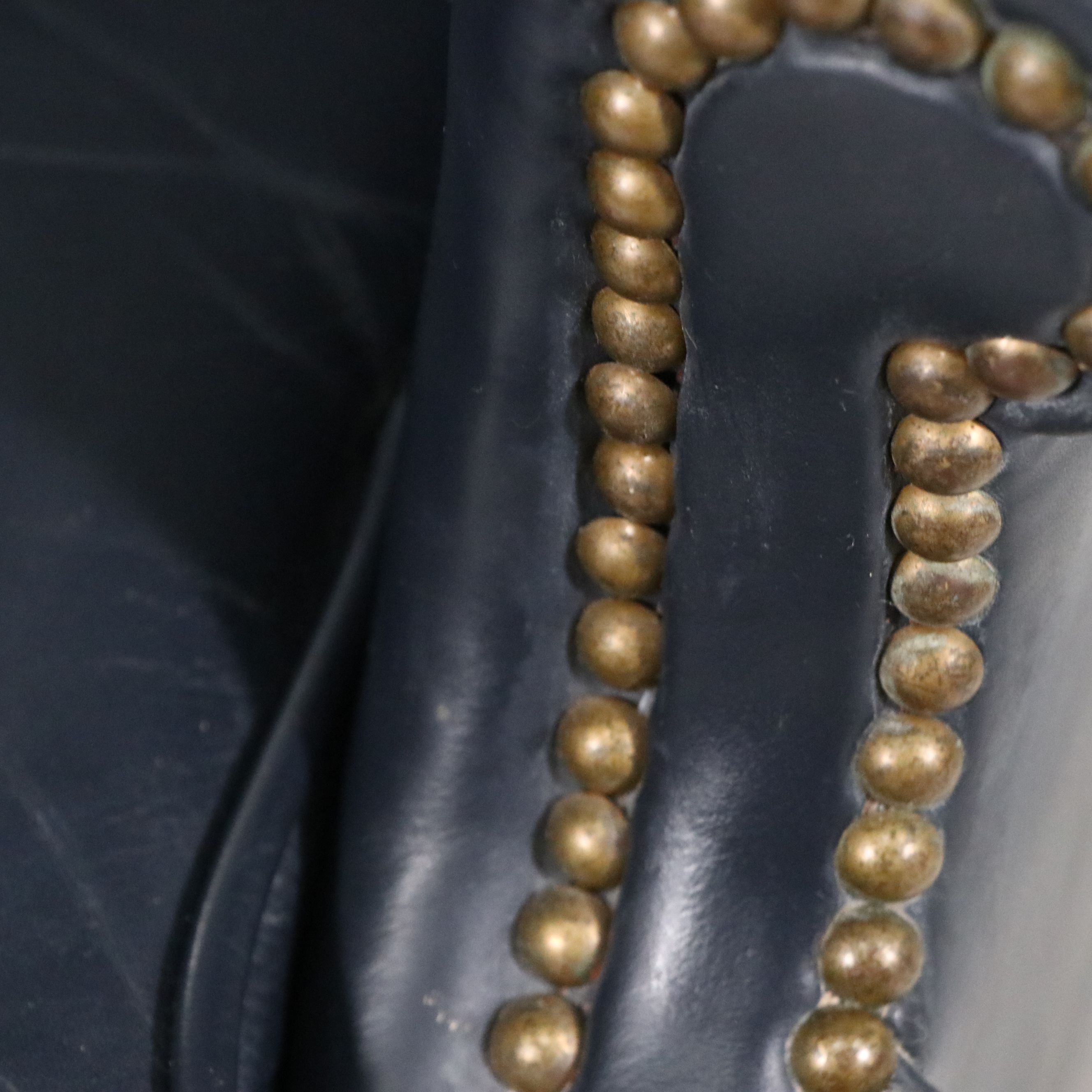 Leathercraft Inc. Chippendale Style Navy Leather Wingback Chair