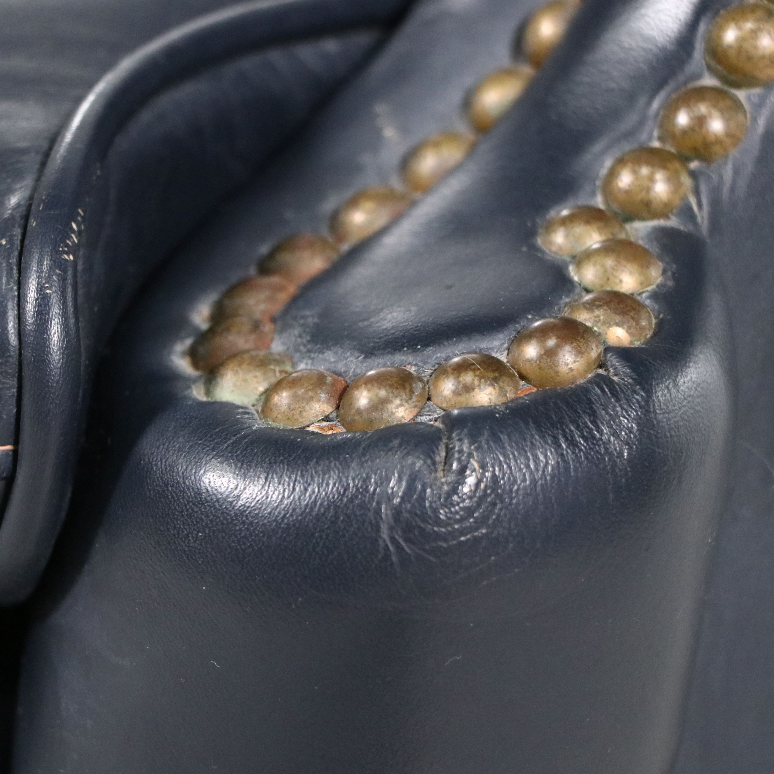 Leathercraft Inc. Chippendale Style Navy Leather Wingback Chair