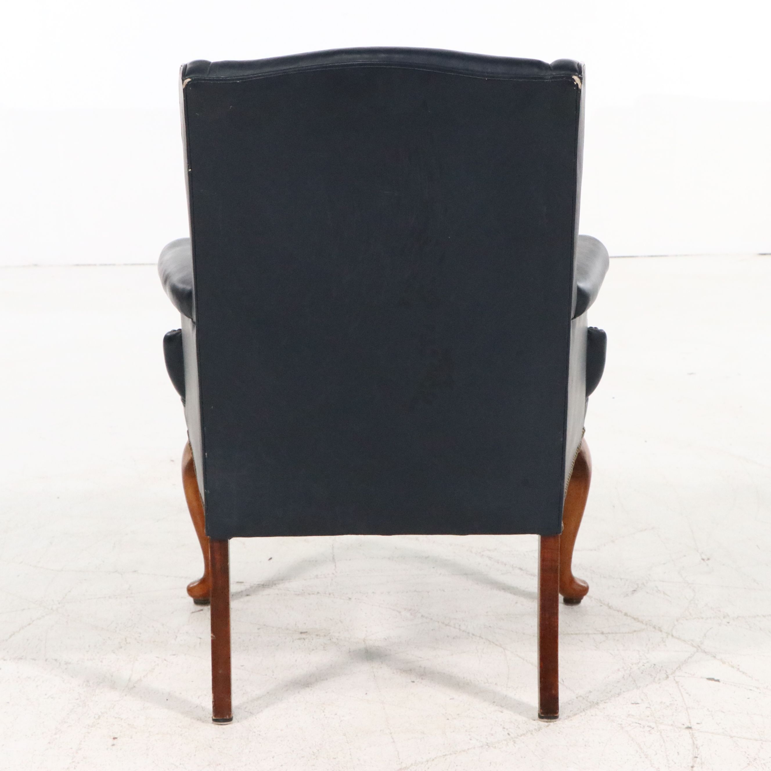 Leathercraft Inc. Chippendale Style Navy Leather Wingback Chair