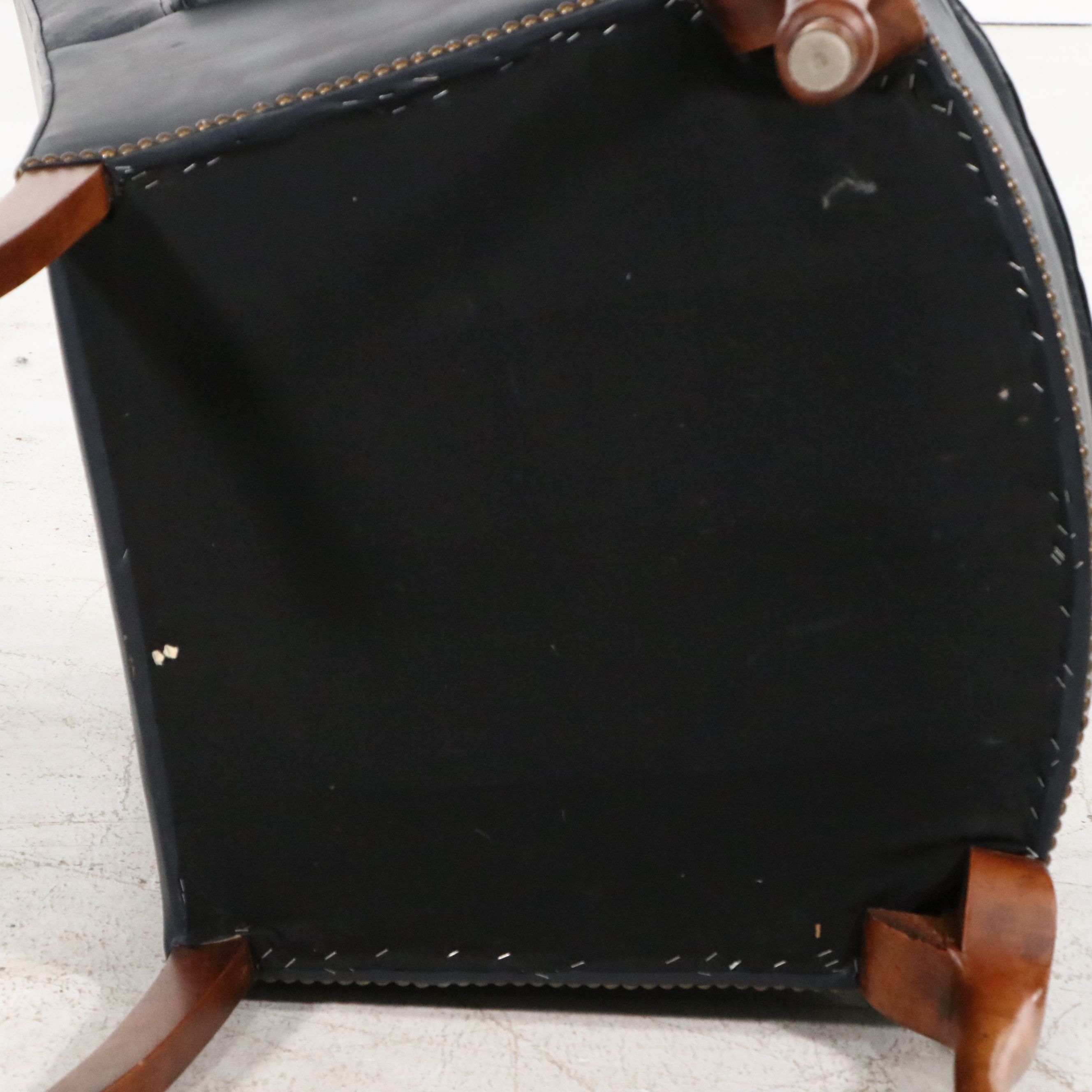 Leathercraft Inc. Chippendale Style Navy Leather Wingback Chair