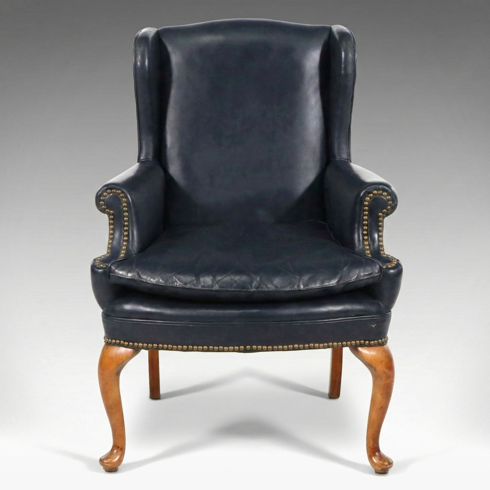 Leathercraft Inc. Chippendale Style Navy Leather Wingback Chair