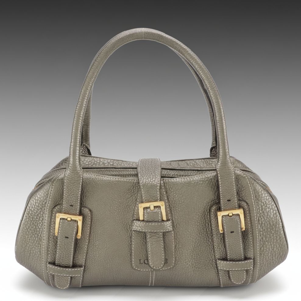 Loewe Senda Handbag in Metallic Pewter Calfskin Leather