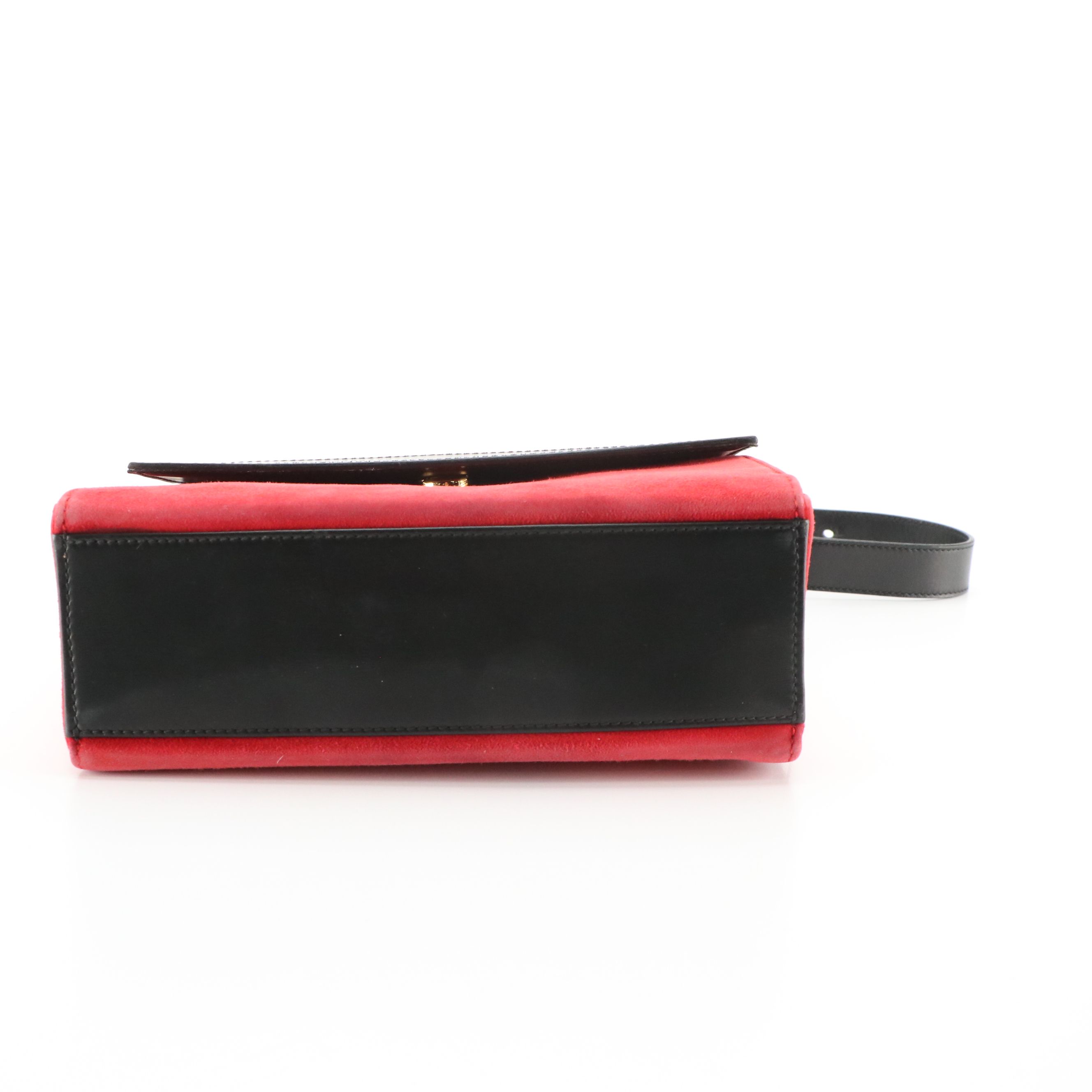 Celine Front-Flap Crossbody Bag in Red Suede and Black Calfskin Leather Trim
