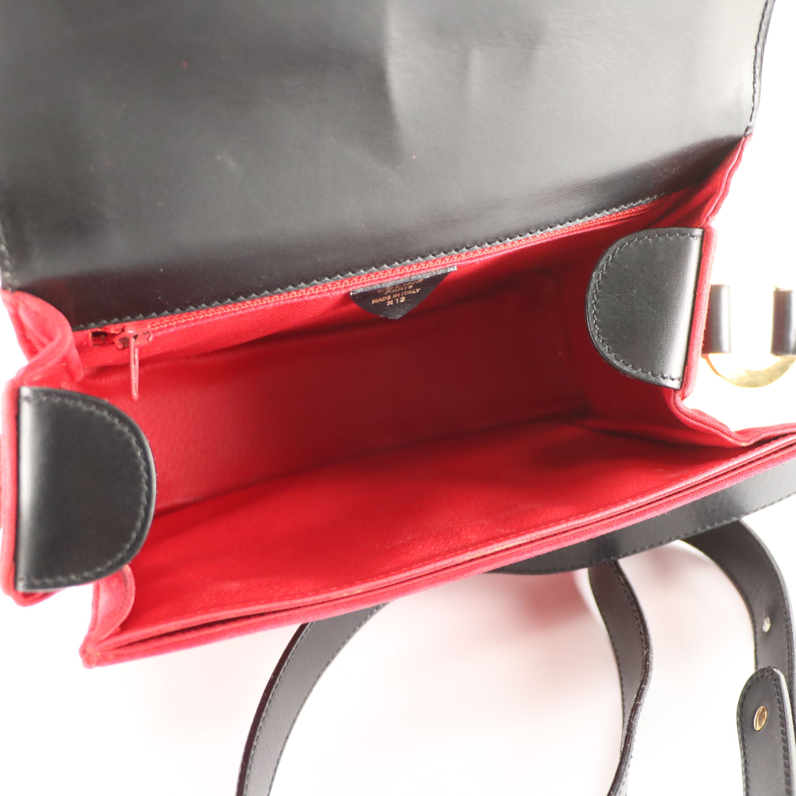 Celine Front-Flap Crossbody Bag in Red Suede and Black Calfskin Leather Trim