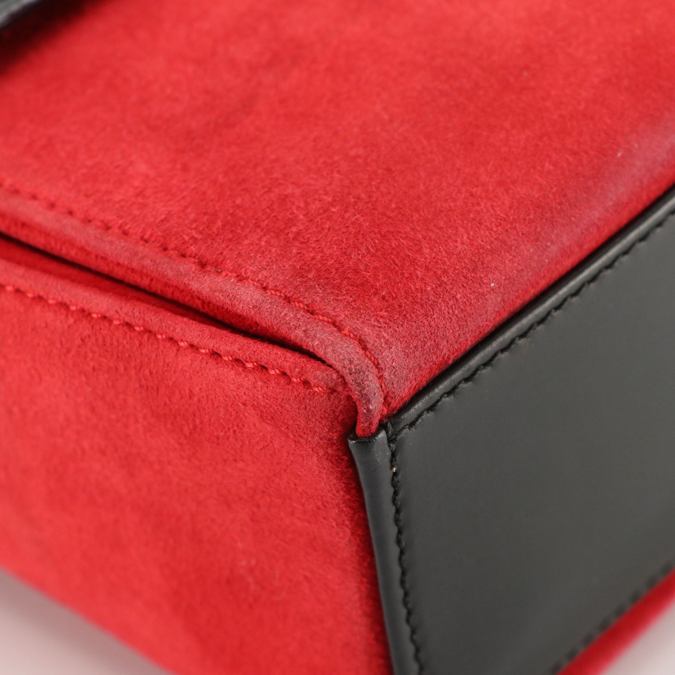 Celine Front-Flap Crossbody Bag in Red Suede and Black Calfskin Leather Trim