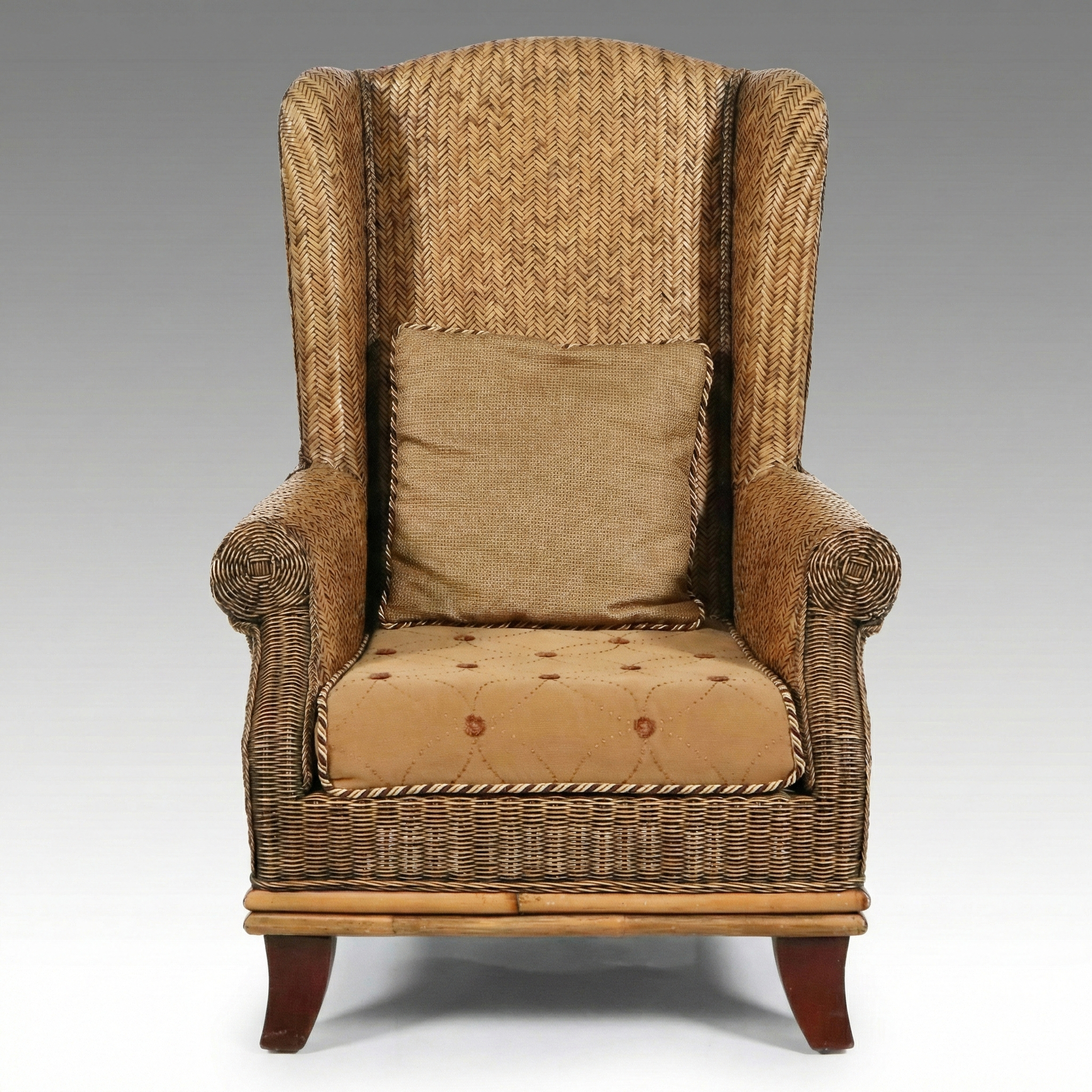British Colonial Style Woven Wicker Wingback Chair