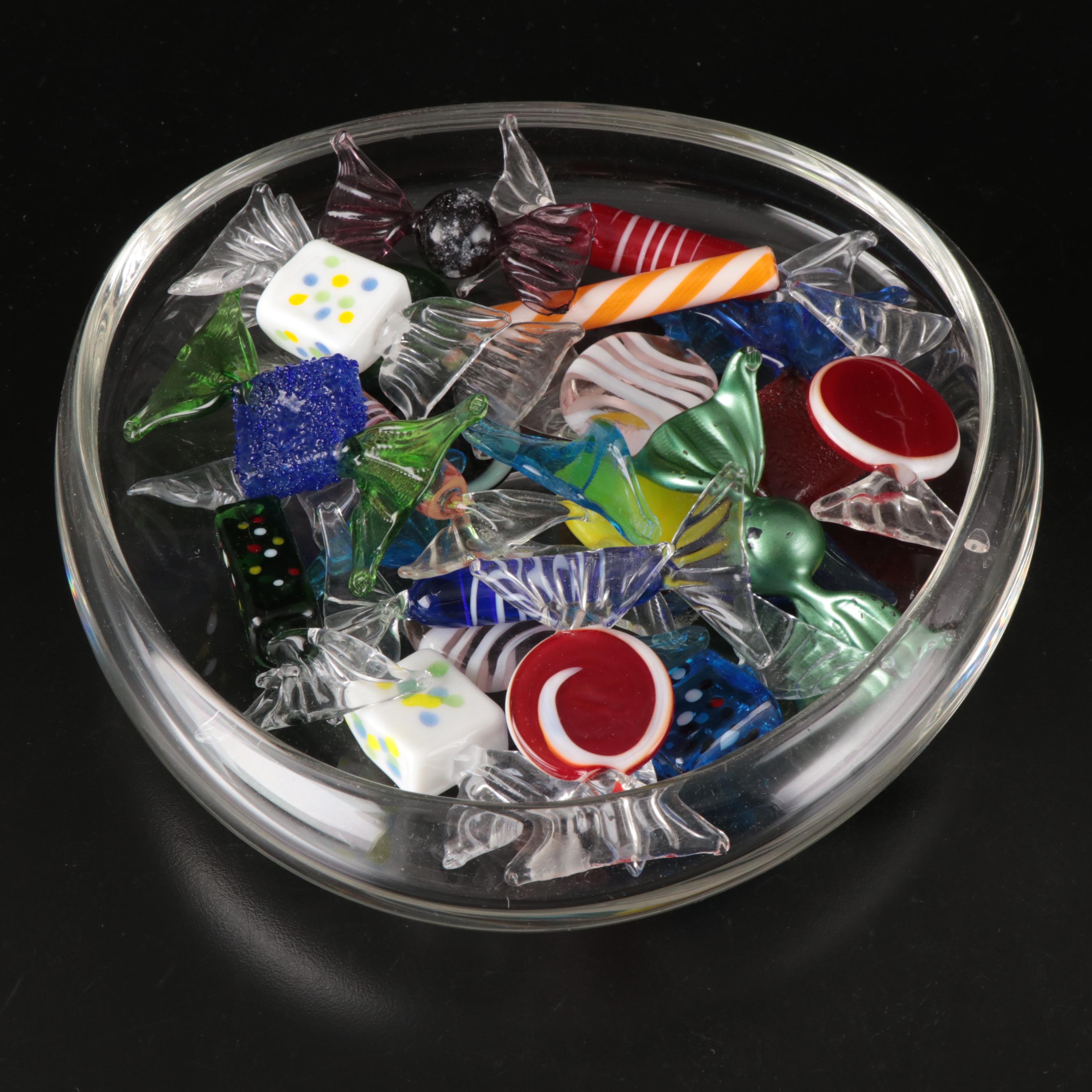 Handblown Glass Candy with Free Form Dish