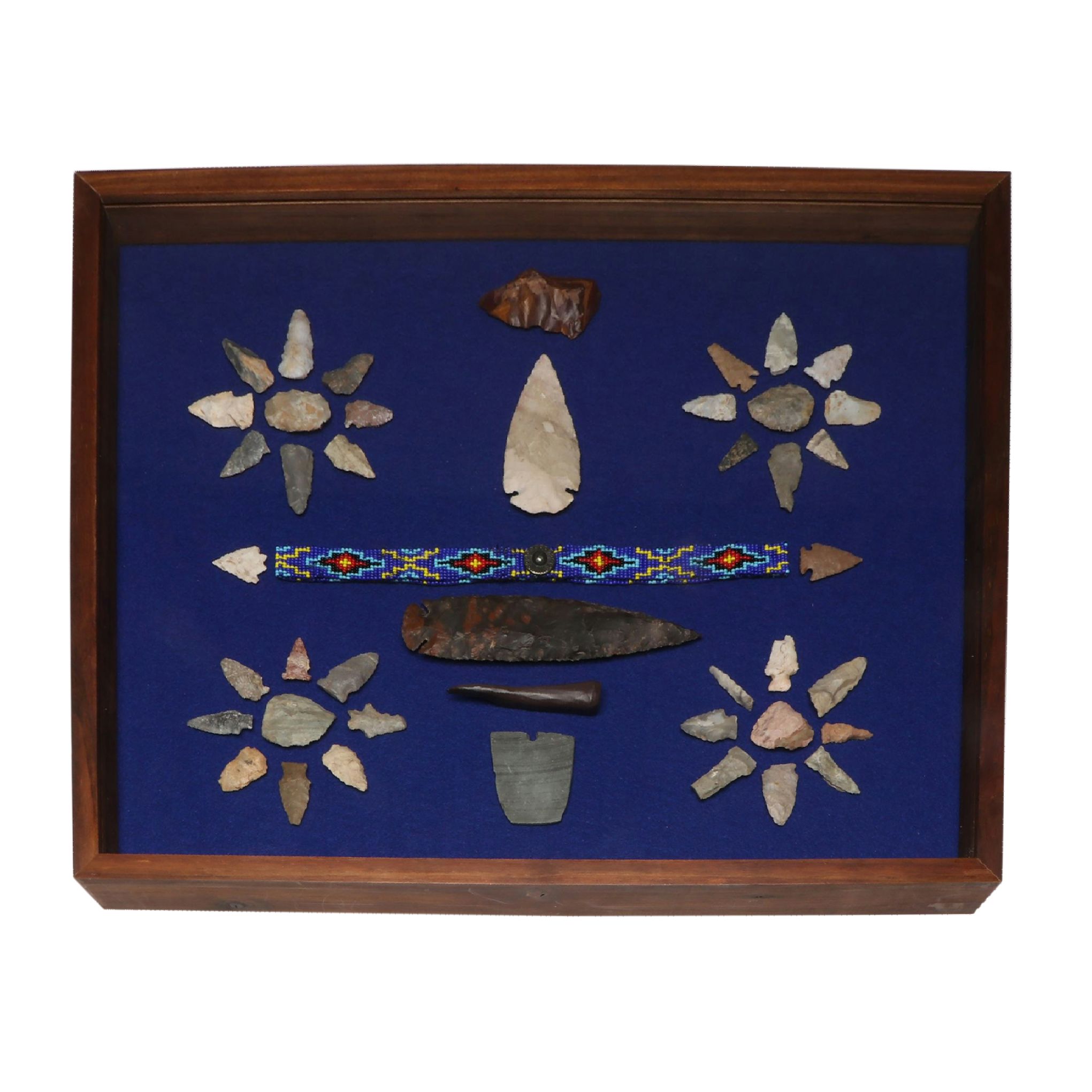 Plains Style Beaded Band with Dovetails and Other Stone Arrowheads and Tools