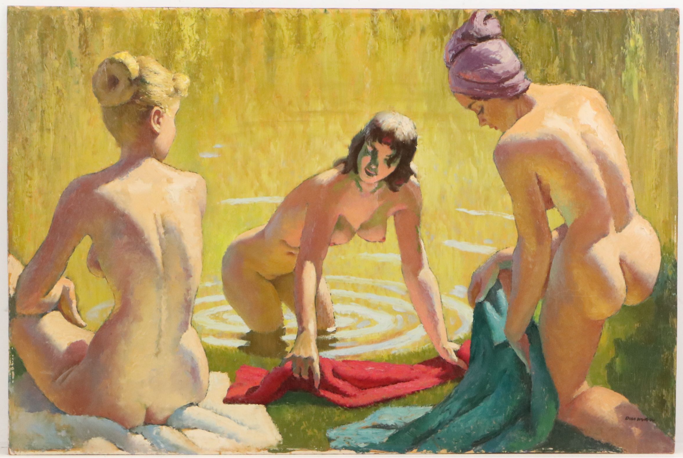 Alan Durman Impressionistic Oil Painting of Bathing Women, 20th Century