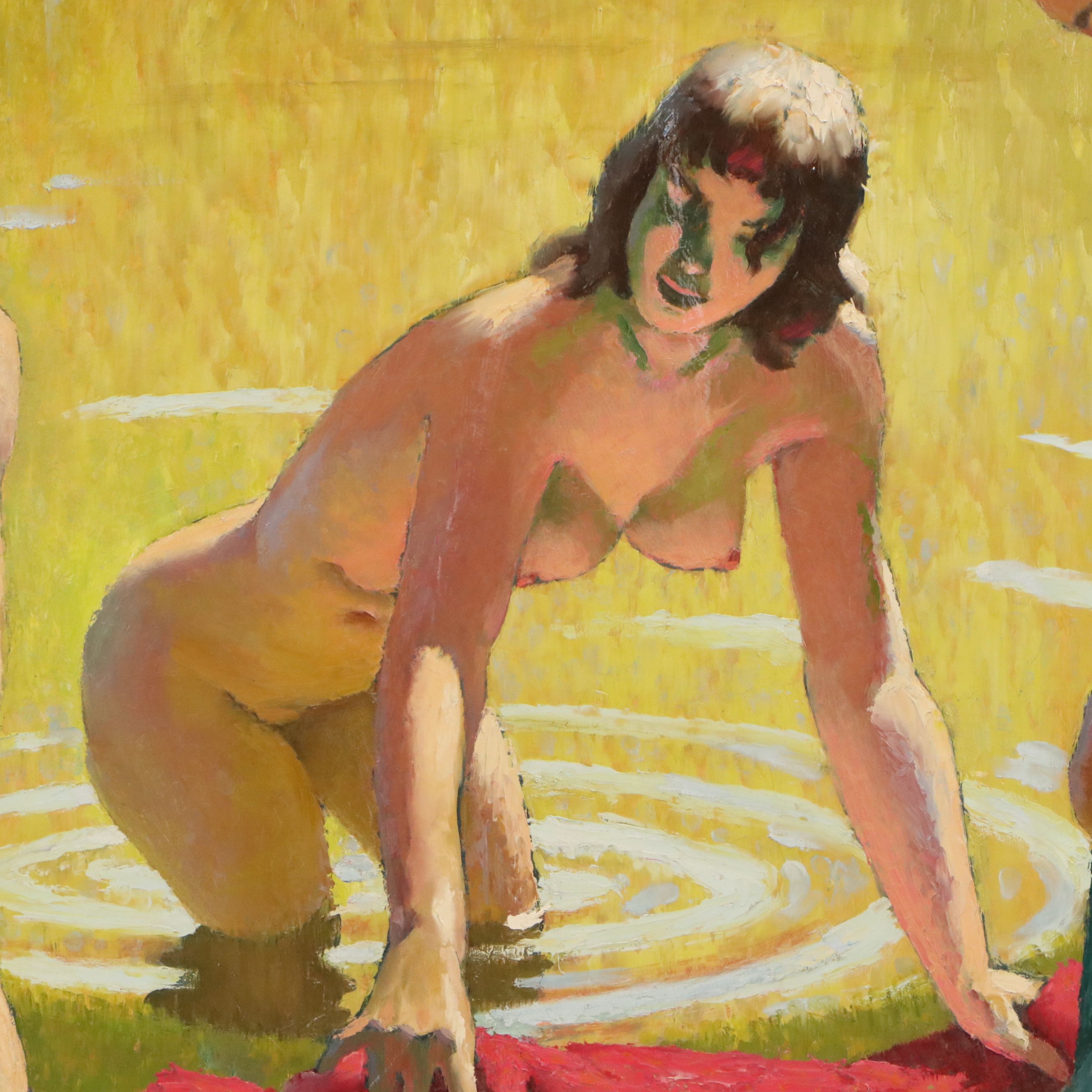 Alan Durman Impressionistic Oil Painting of Bathing Women, 20th Century