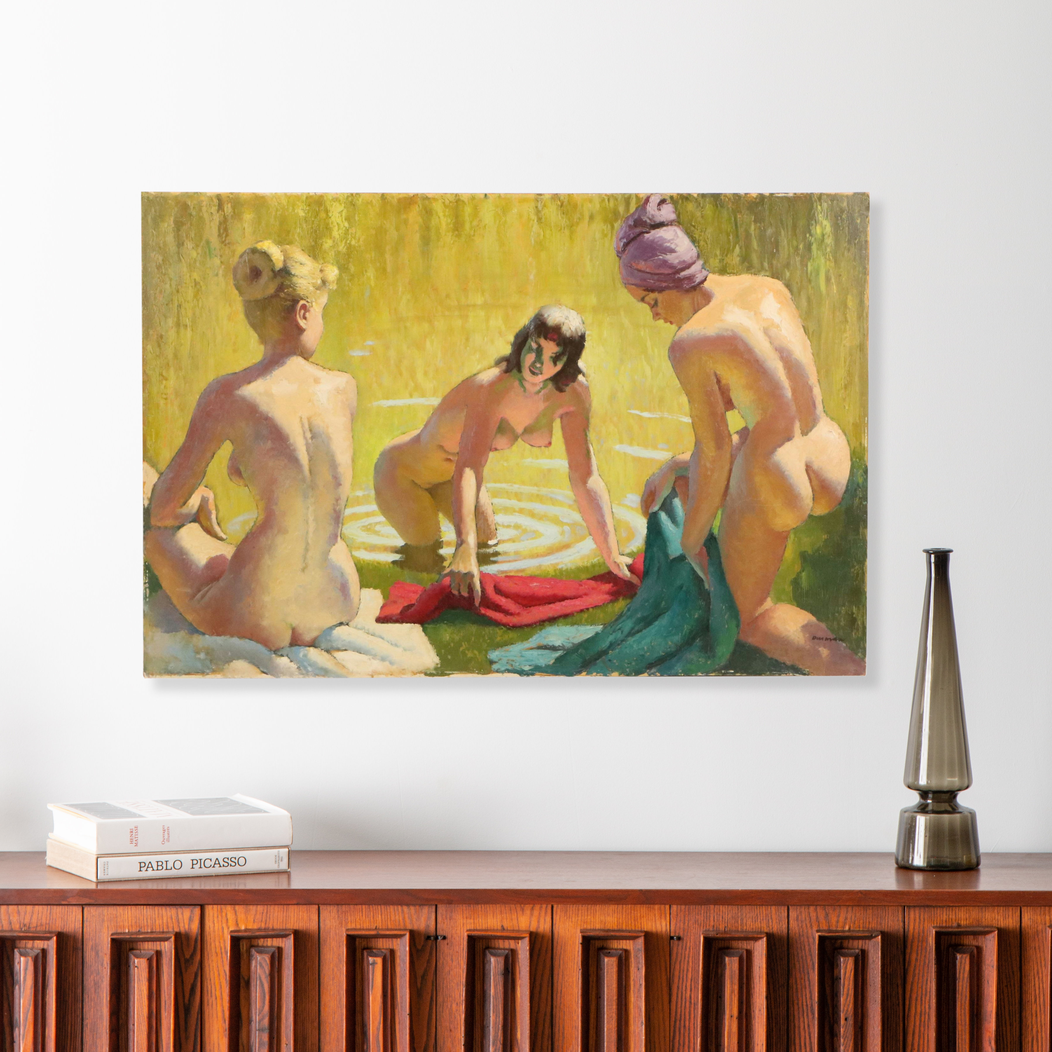 Alan Durman Impressionistic Oil Painting of Bathing Women, 20th Century