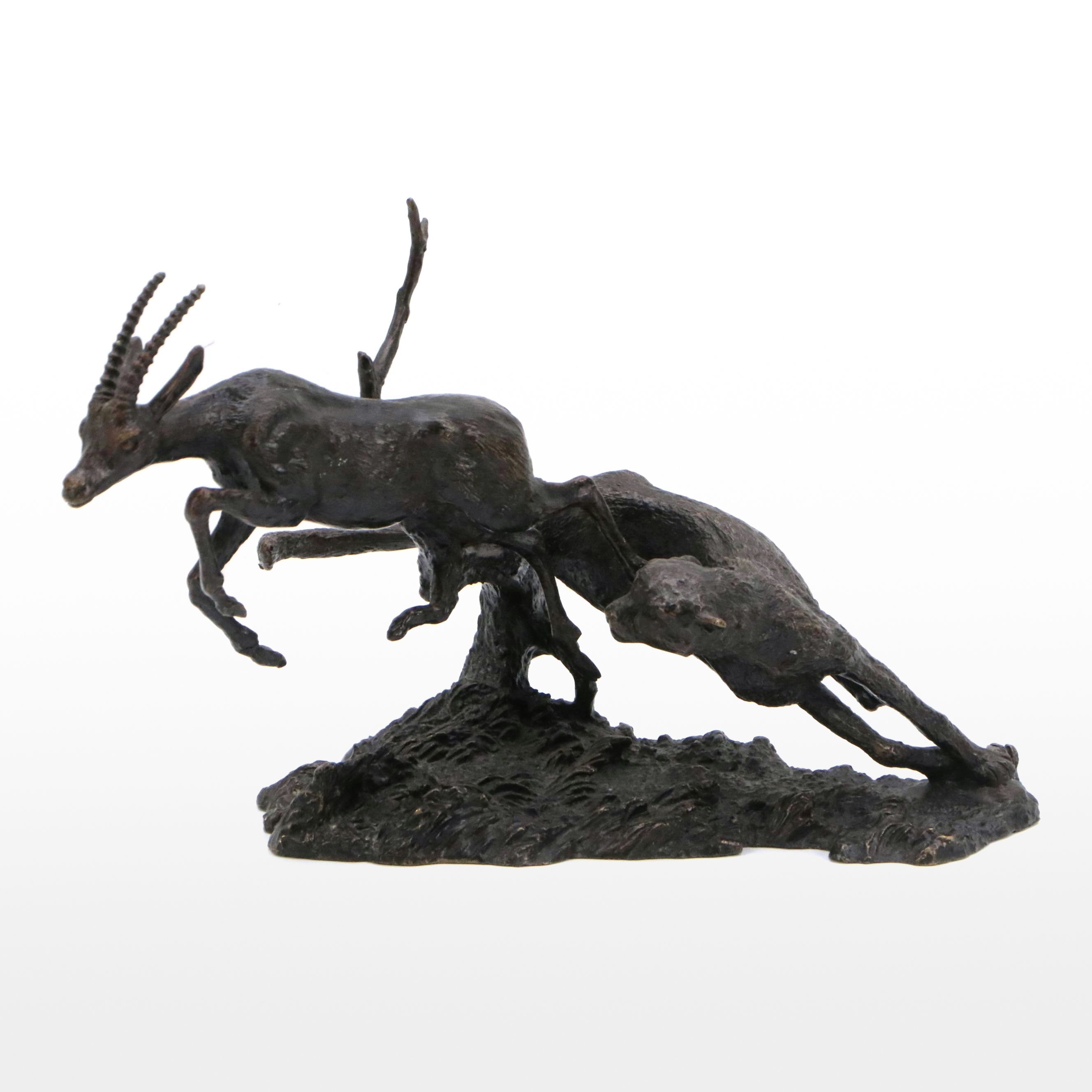 Gorham Founders Patinated Cast Bronze Sculpture "Cheetah & Gazelle," 1994