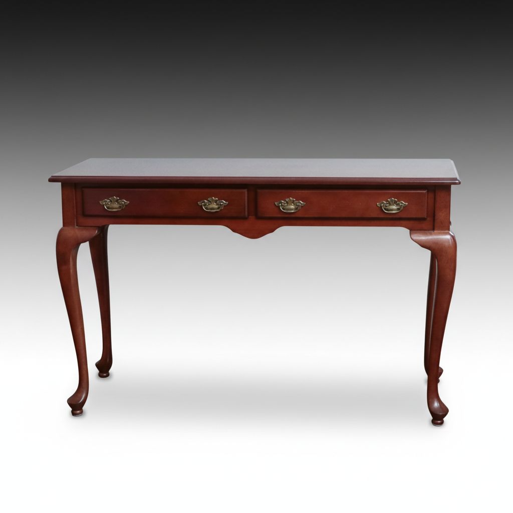 Queen Anne Style Cherry Two-Drawer Console Table, Late 20th Century