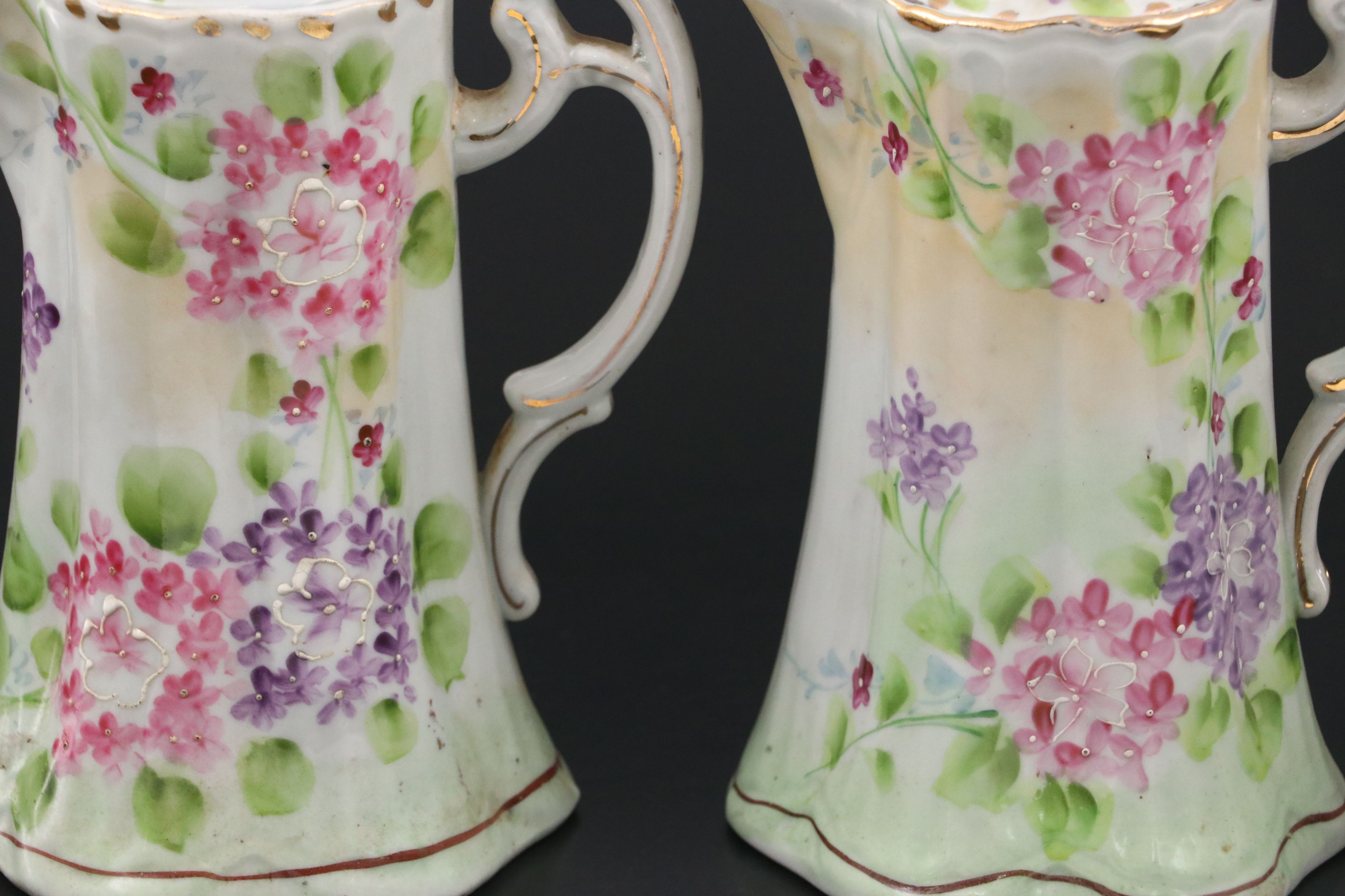 Japanese Hand-Painted Purple and Pink Floral Porcelain Teapots