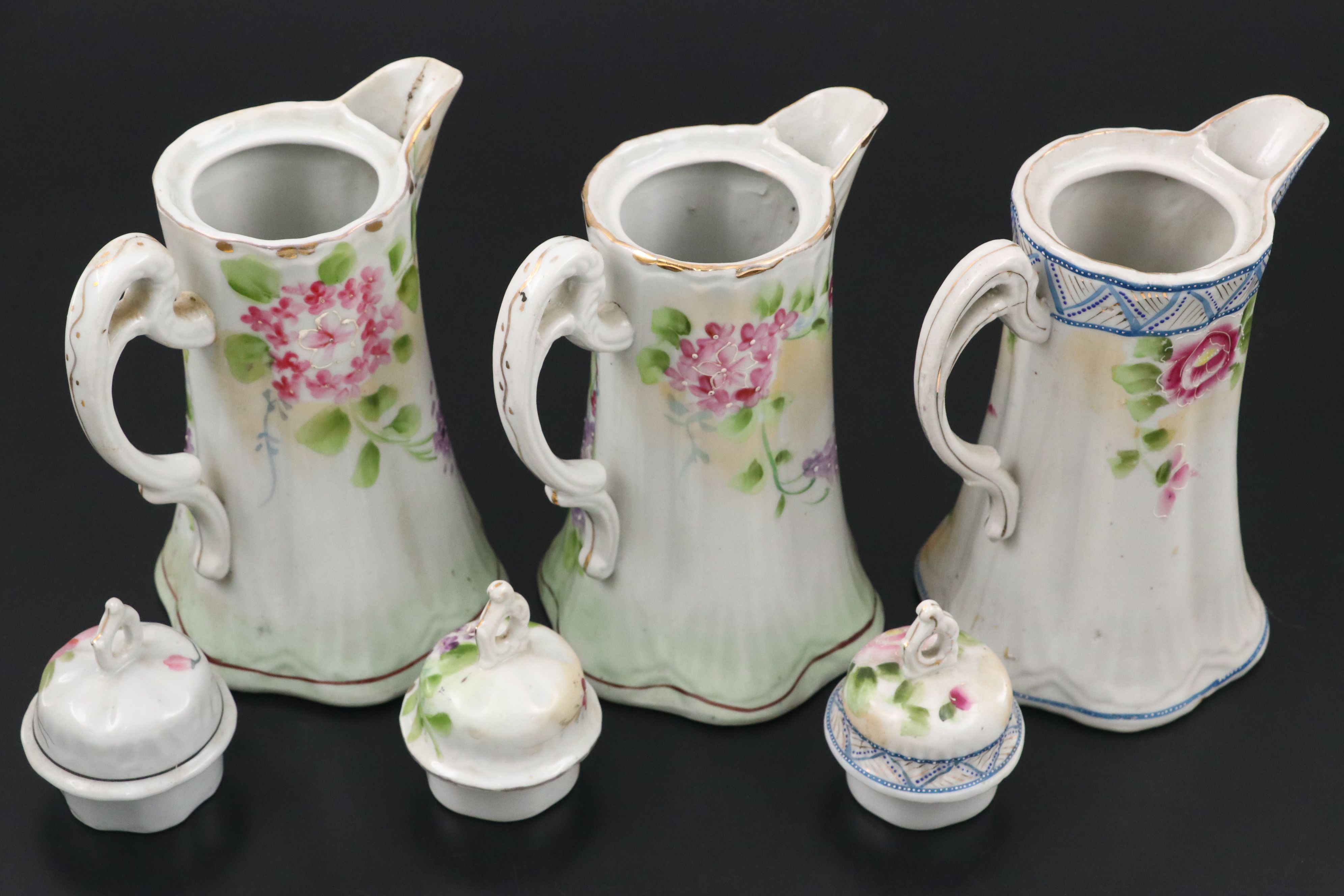 Japanese Hand-Painted Purple and Pink Floral Porcelain Teapots