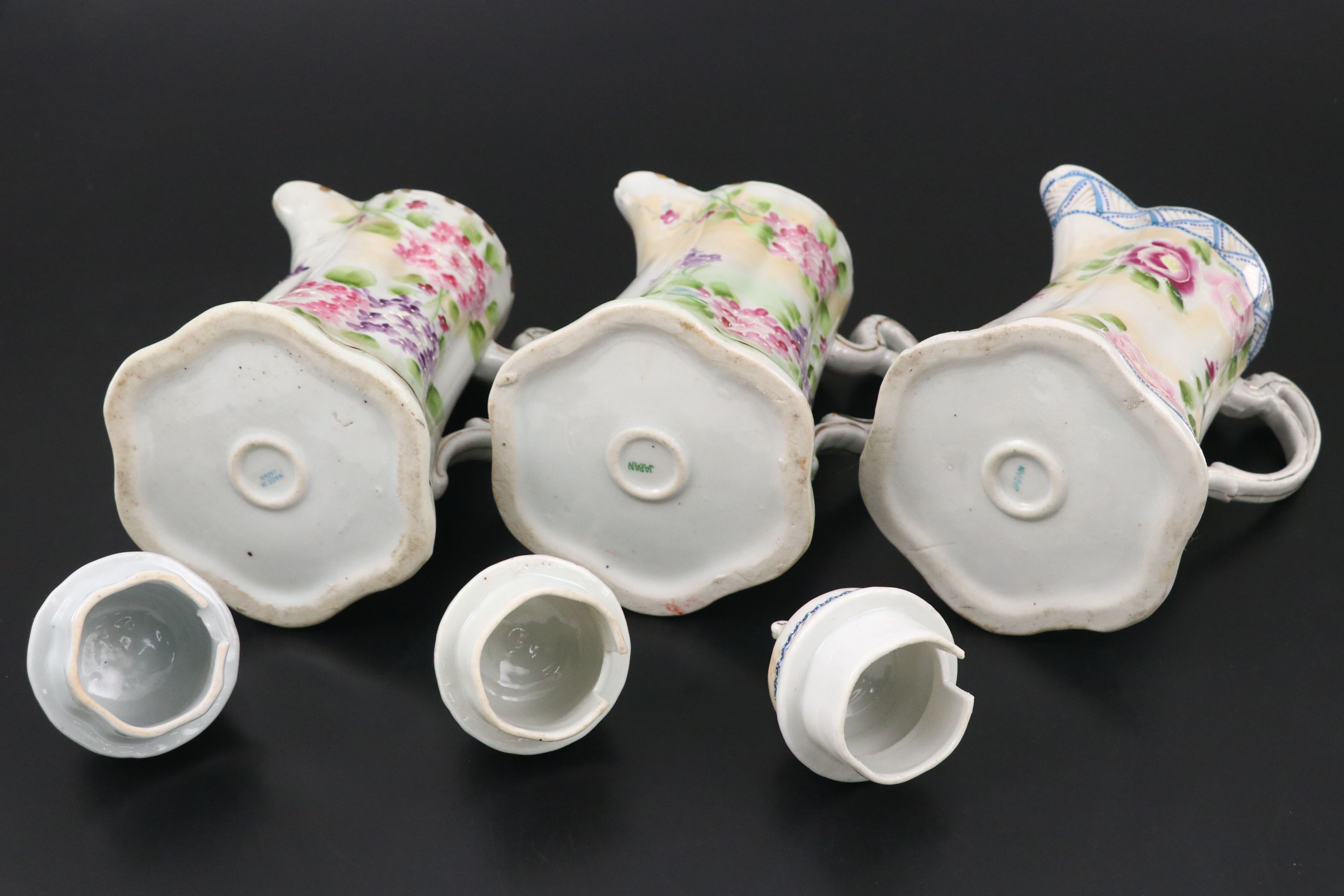 Japanese Hand-Painted Purple and Pink Floral Porcelain Teapots