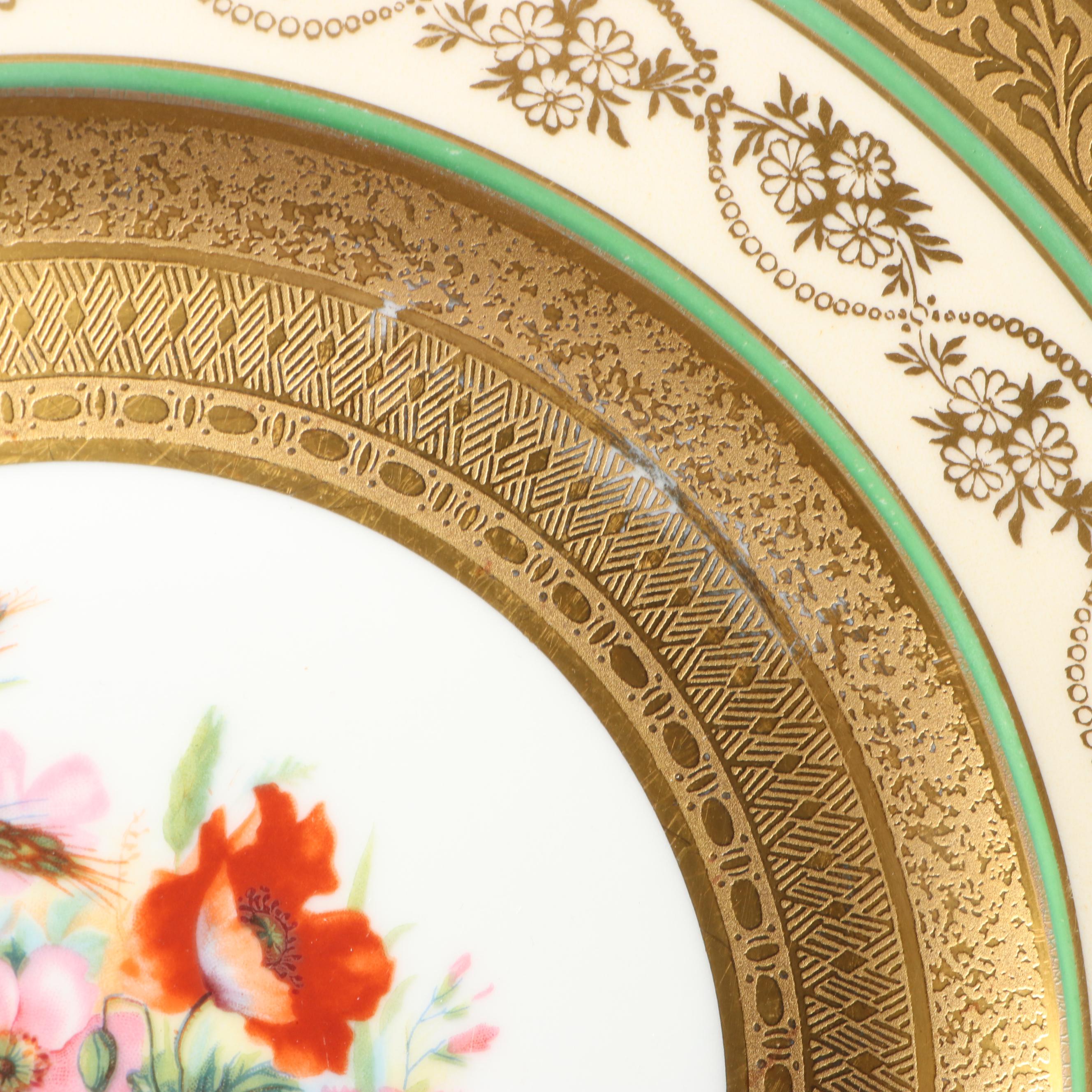 Royal Bavarian Gold Gilt Floral Porcelain Dinner Plates