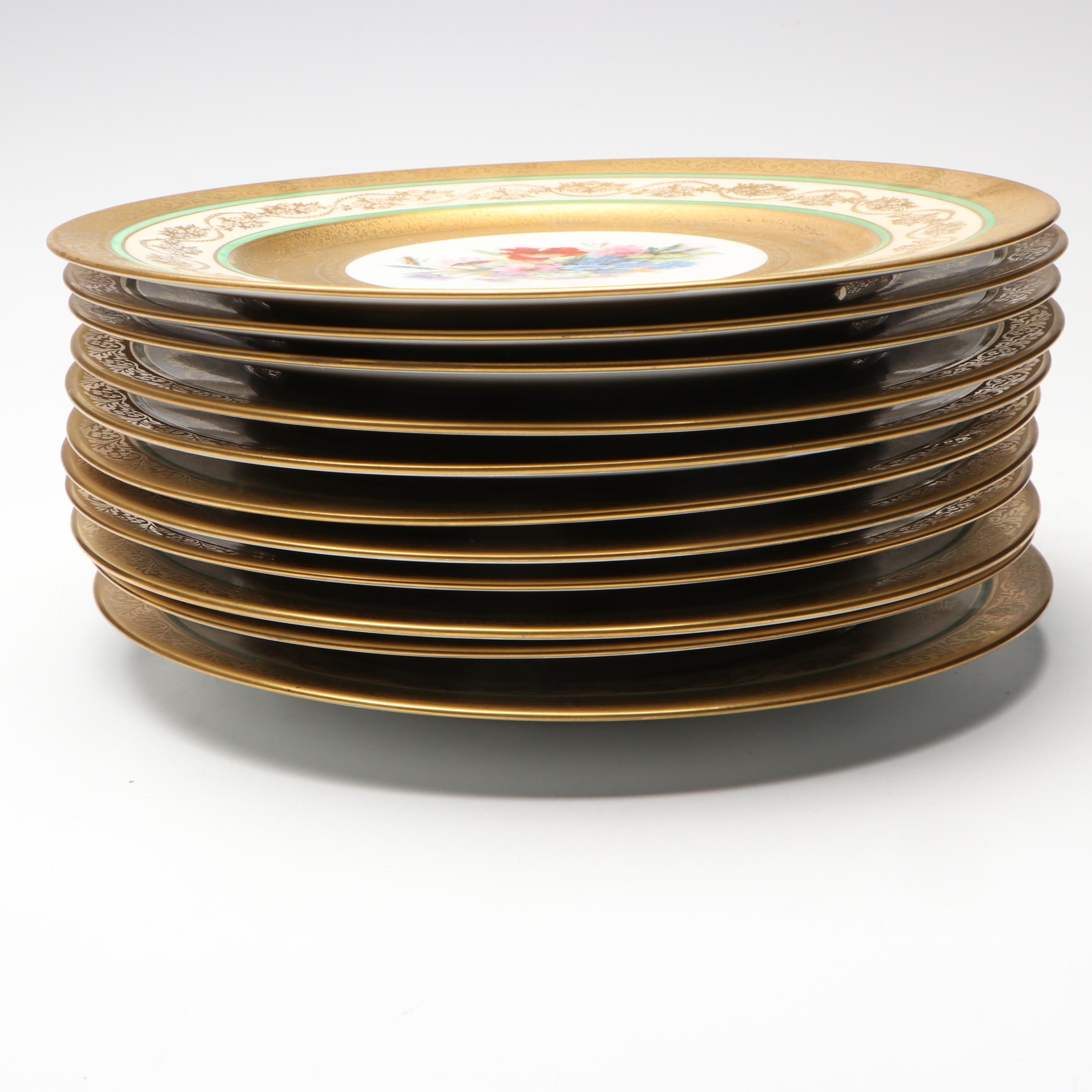 Royal Bavarian Gold Gilt Floral Porcelain Dinner Plates