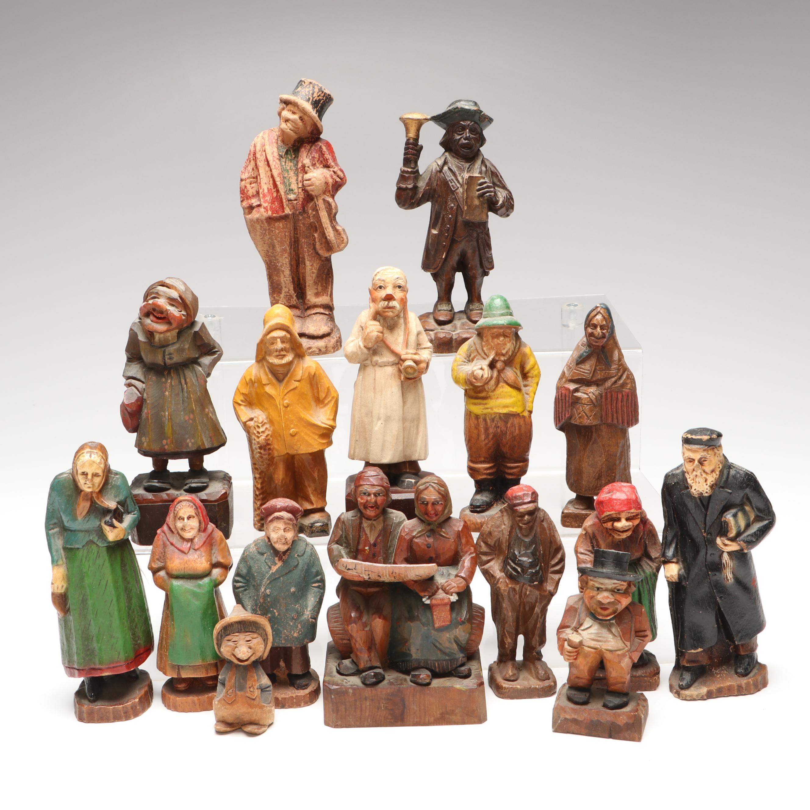 Syroco with Other Hand-Carved and Molded Polychrome Wooden Figurines