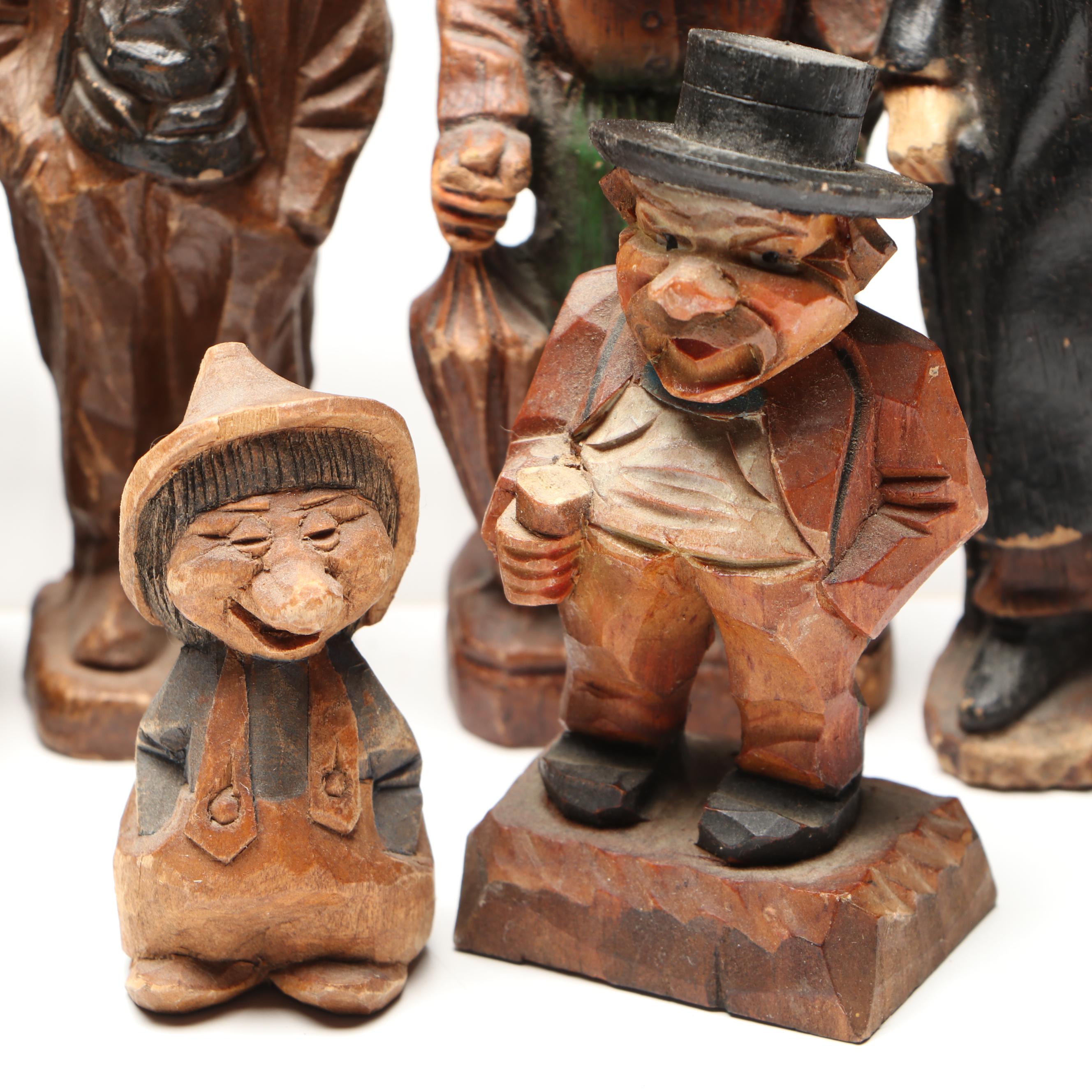 Syroco with Other Hand-Carved and Molded Polychrome Wooden Figurines