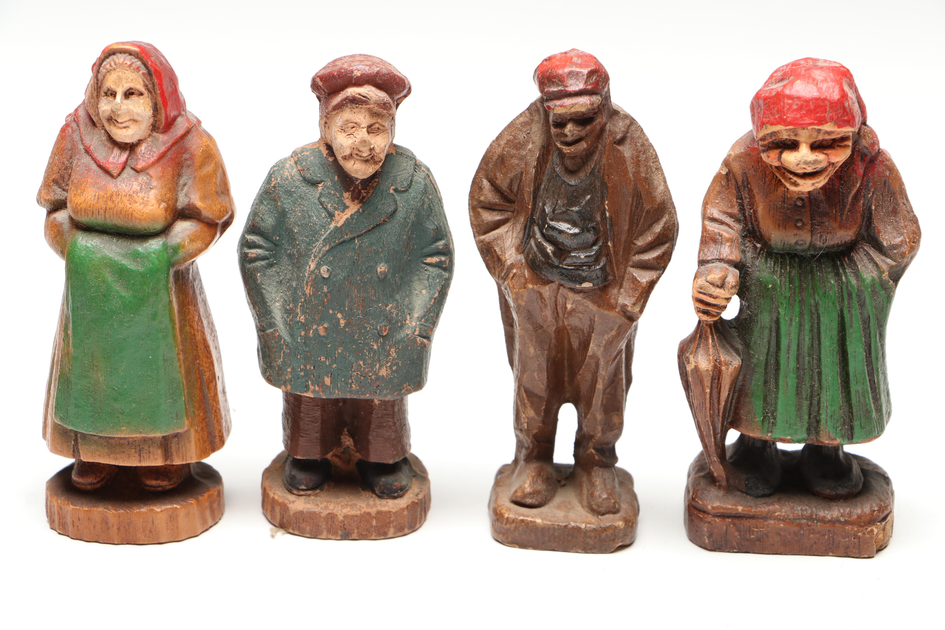 Syroco with Other Hand-Carved and Molded Polychrome Wooden Figurines