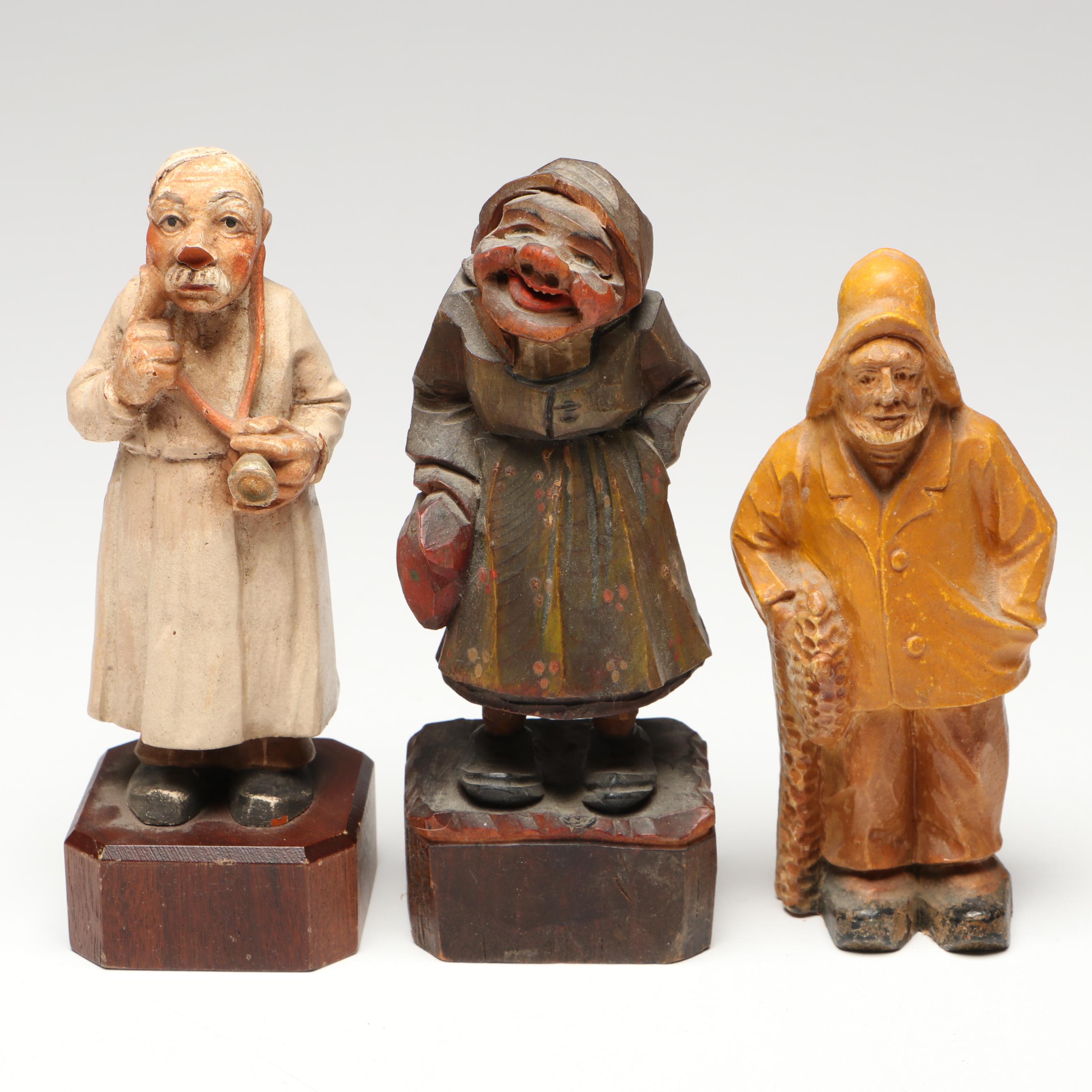 Syroco with Other Hand-Carved and Molded Polychrome Wooden Figurines