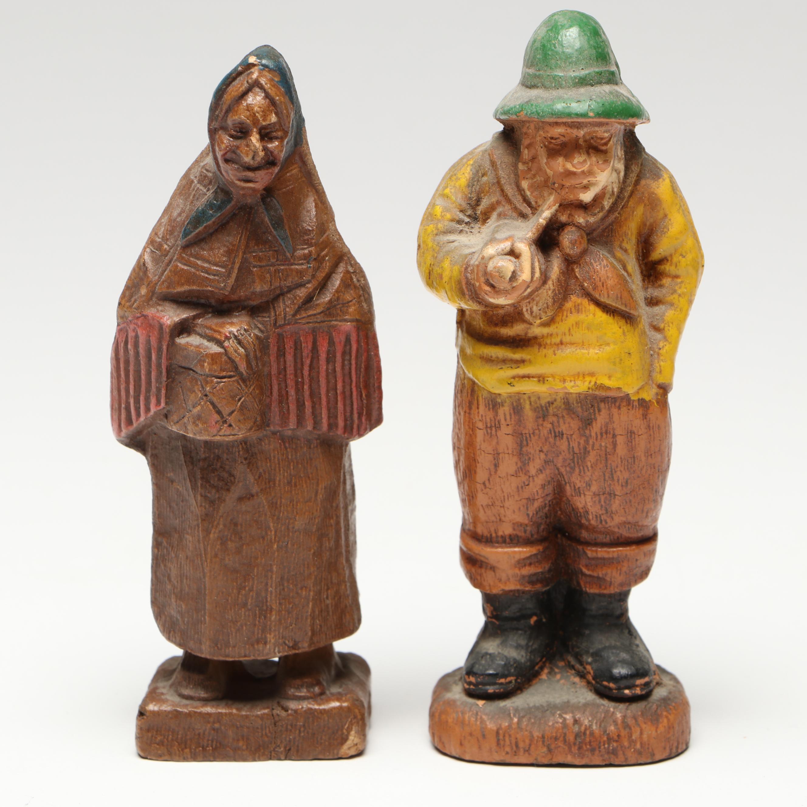 Syroco with Other Hand-Carved and Molded Polychrome Wooden Figurines