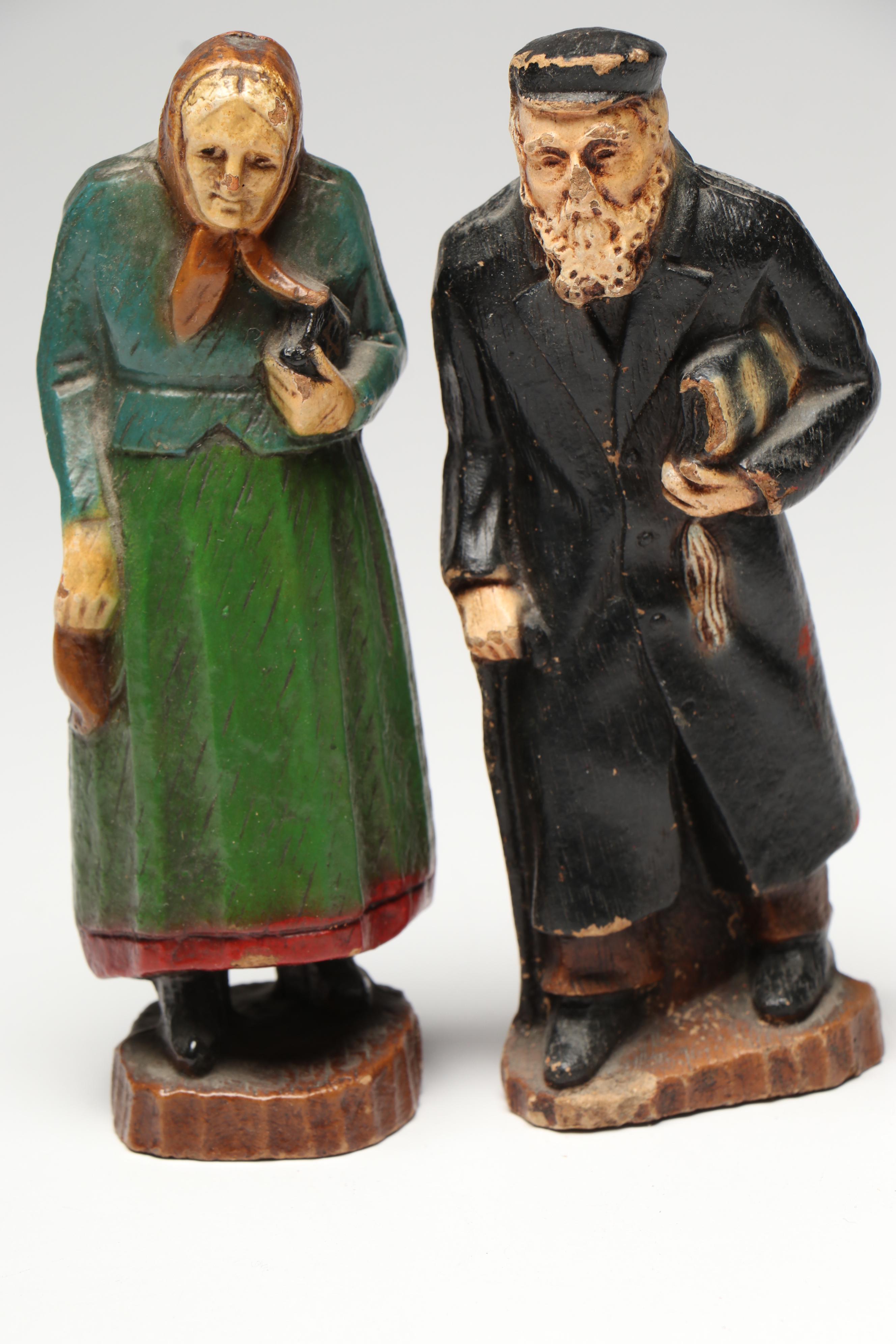 Syroco with Other Hand-Carved and Molded Polychrome Wooden Figurines