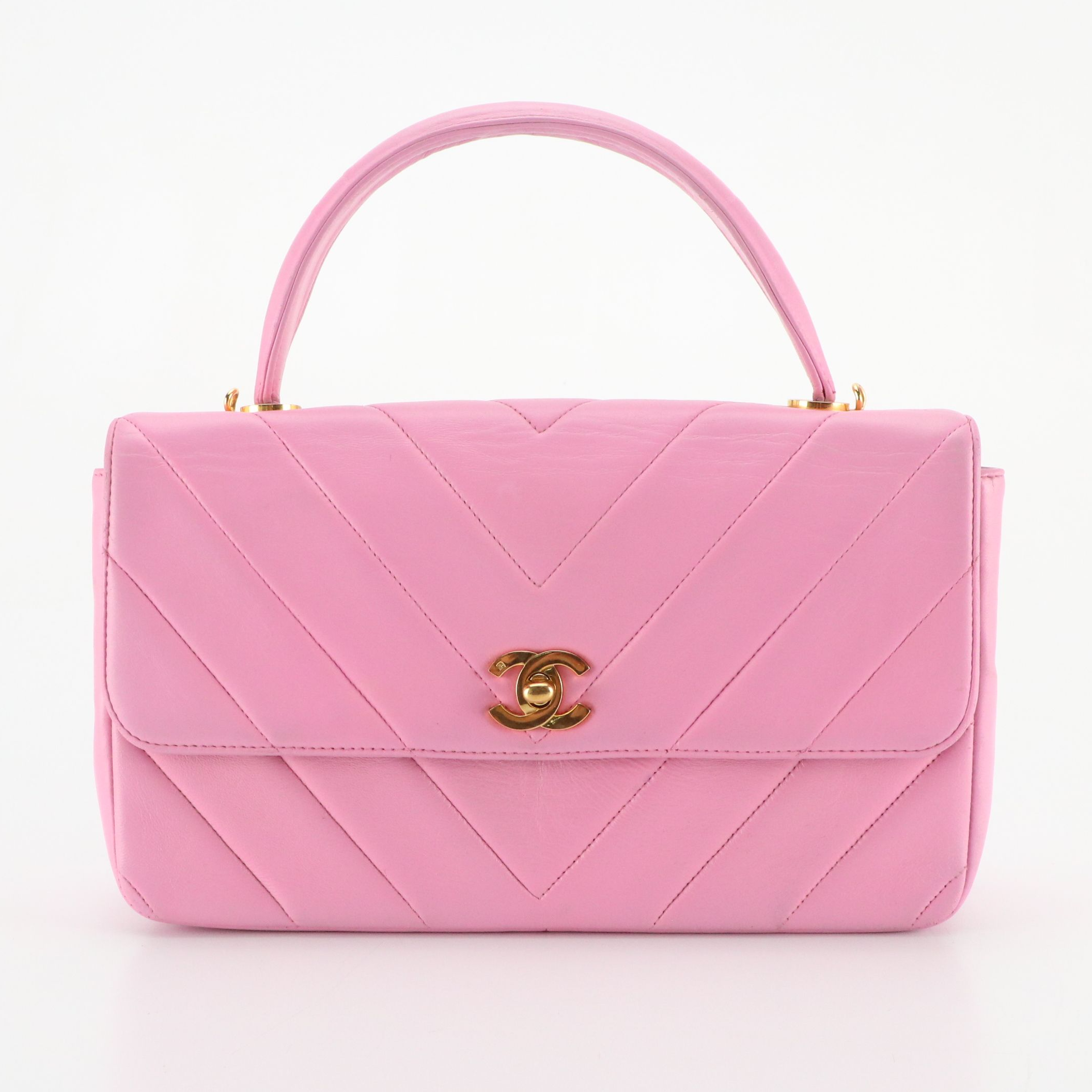 Chanel Coco Handle Bag in Bubblegum Pink Chevron Quilted Leather